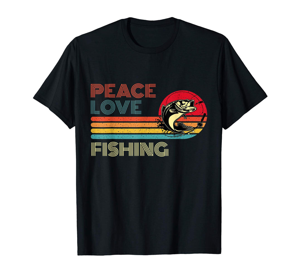 Peace Love Fishing Striped Sunset T-Shirt - Unique Graphic for Adults - T-Shirt, Sweatshirt, Hoodie
