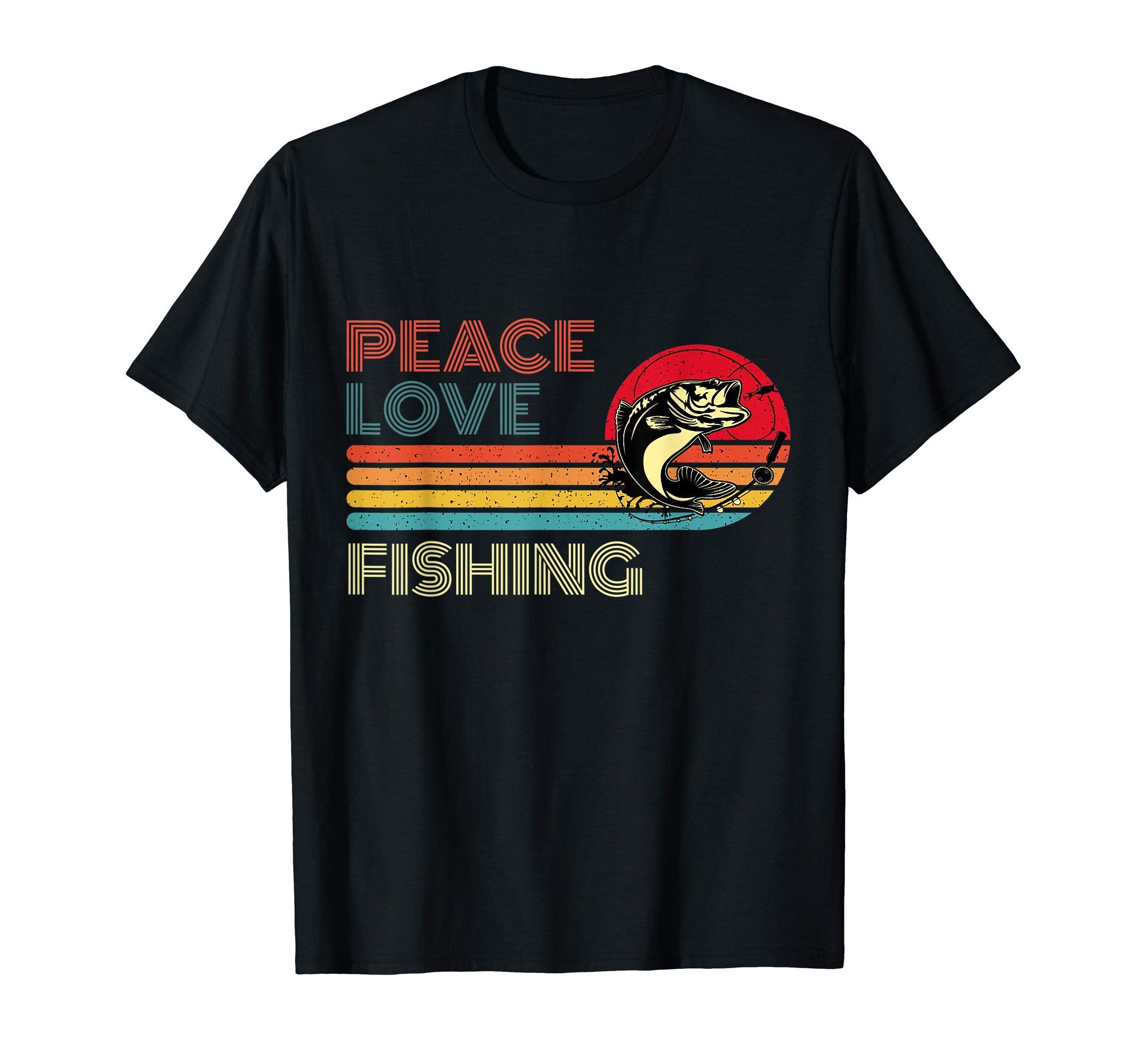 Peace Love Fishing Striped Sunset T-Shirt - Unique Graphic for Adults - T-Shirt, Sweatshirt, Hoodie