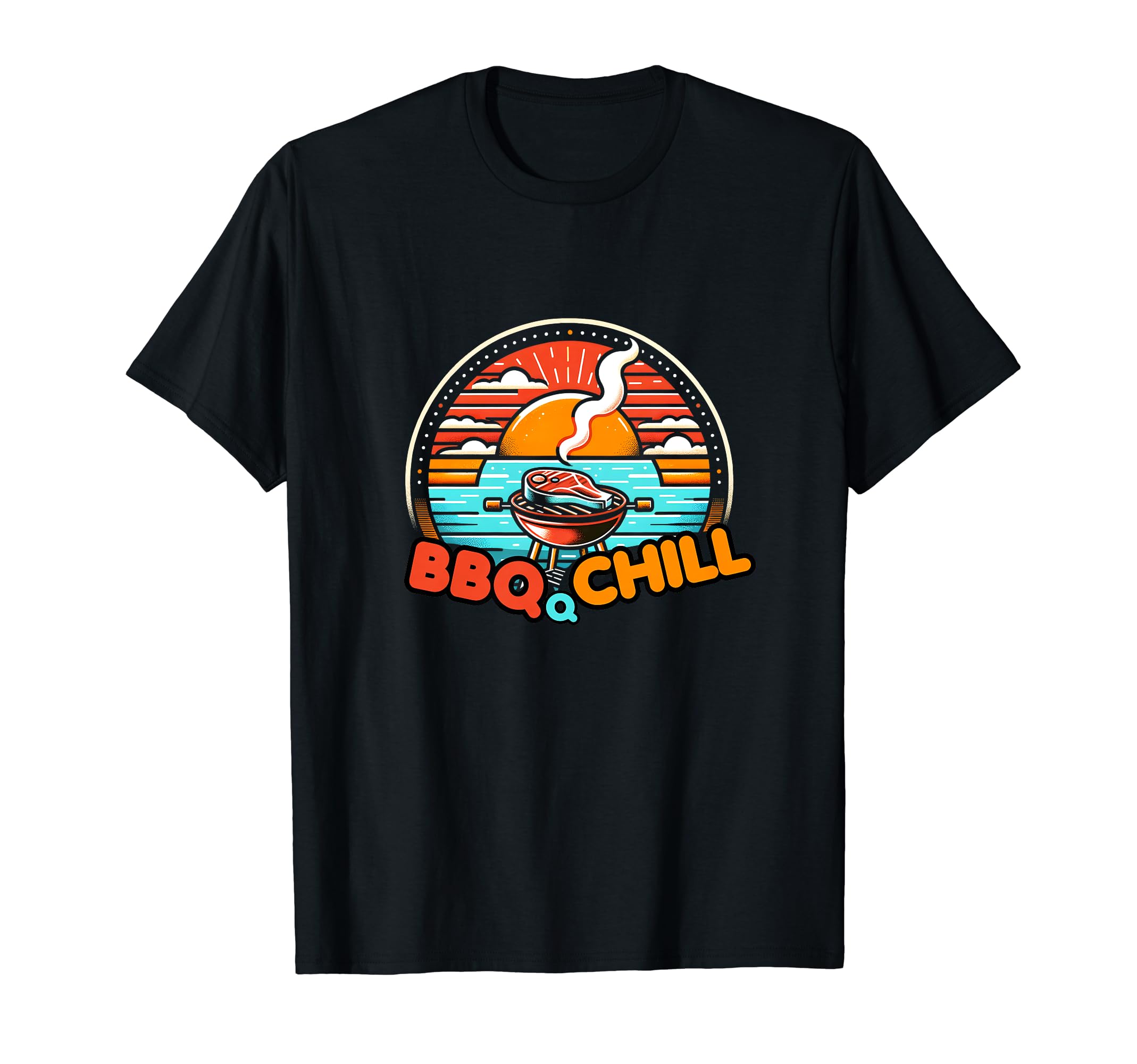 Bbq And Chill Steak Grill Sunset T-Shirt - Fun Novelty Design Unisex - T-Shirt, Sweatshirt, Hoodie