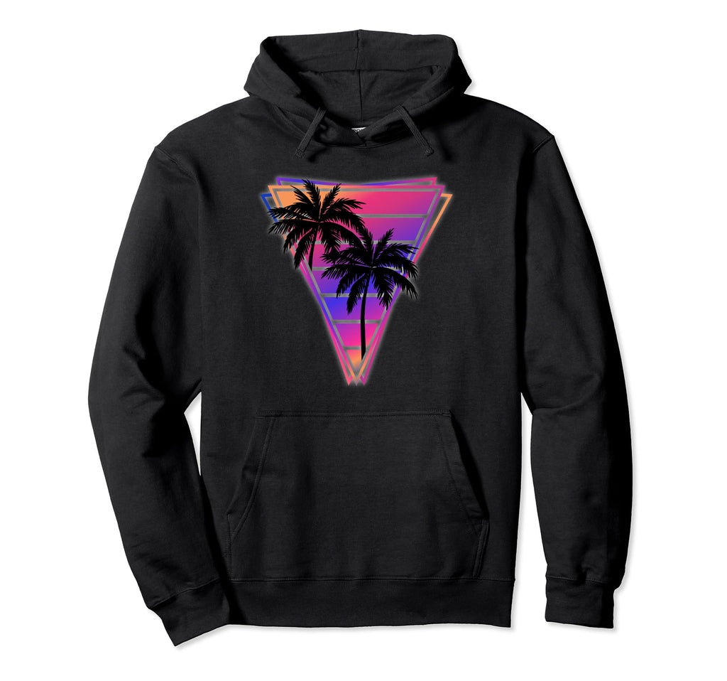 Synthwave Vaporwave Triangle Palm Trees Hoodie - Trendy Graphic Unisex - T-Shirt, Sweatshirt, Hoodie