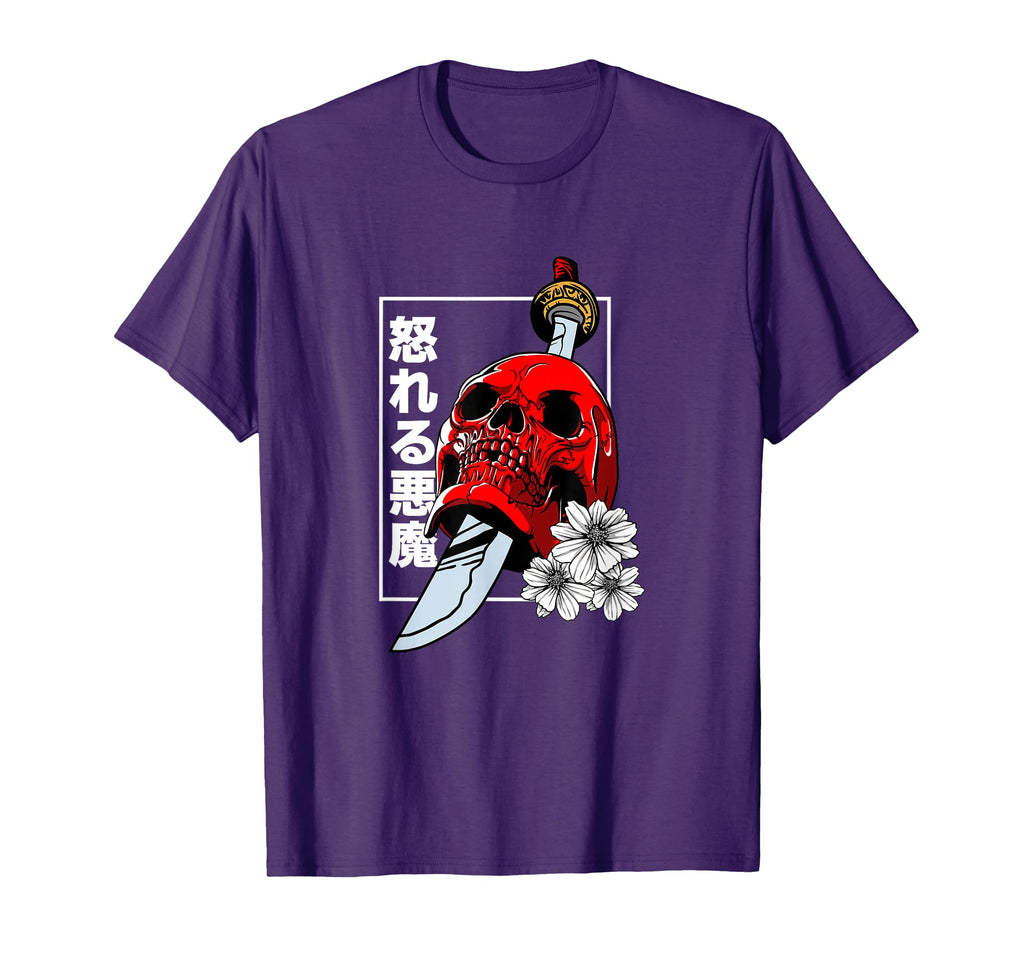 Japanese Skull Demon Vaporwave T-Shirt - Aesthetic Graphic Men Women - T-Shirt, Sweatshirt, Hoodie