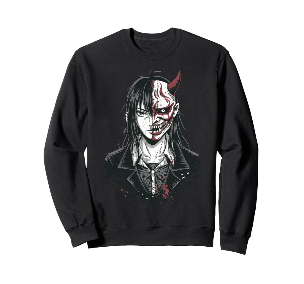 Horror Anime Goth Oni Mask Creepy Sweatshirt - Custom Art Print Unisex - T-Shirt, Sweatshirt, Hoodie
