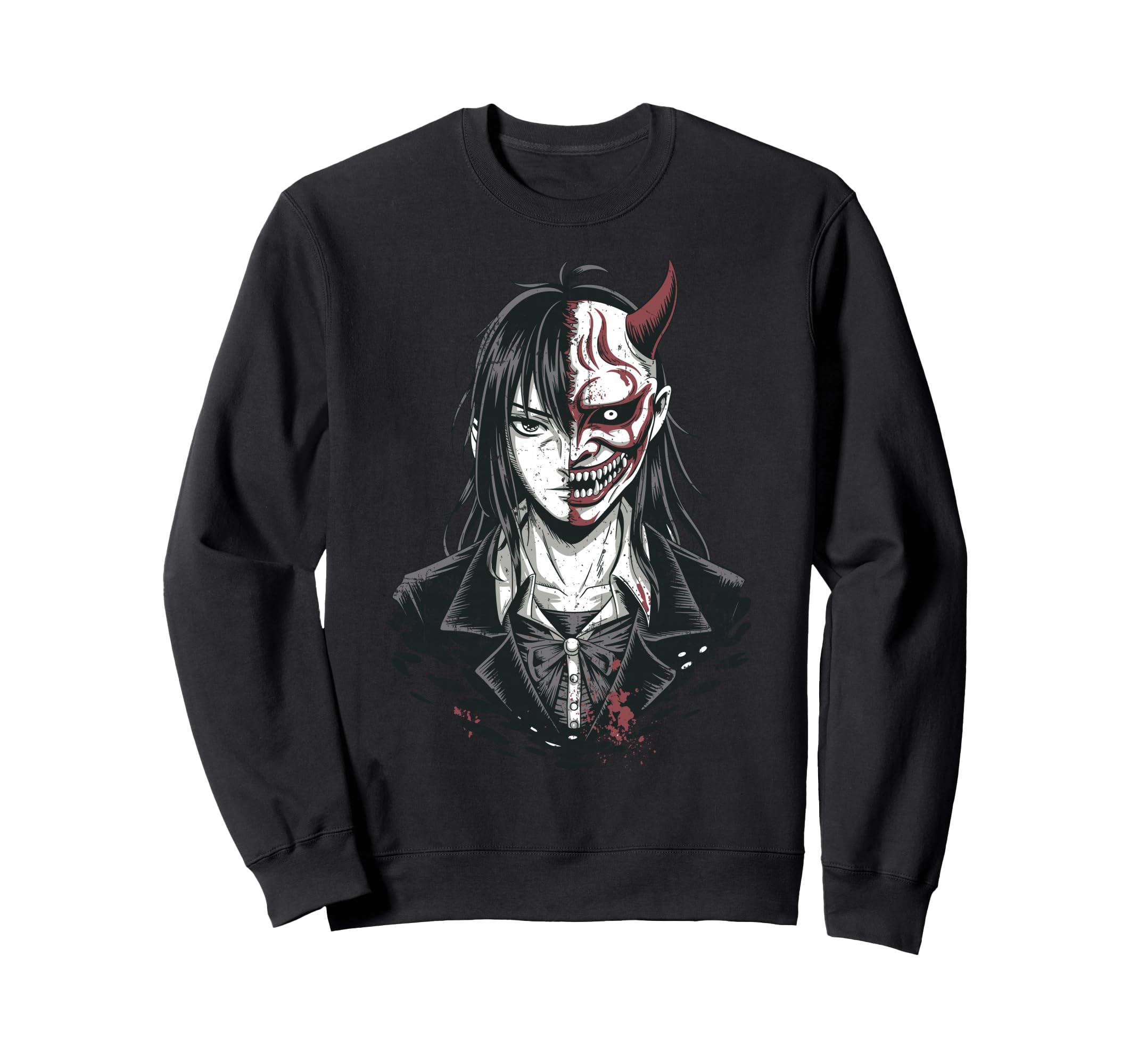 Horror Anime Goth Oni Mask Creepy Sweatshirt - Custom Art Print Unisex - T-Shirt, Sweatshirt, Hoodie