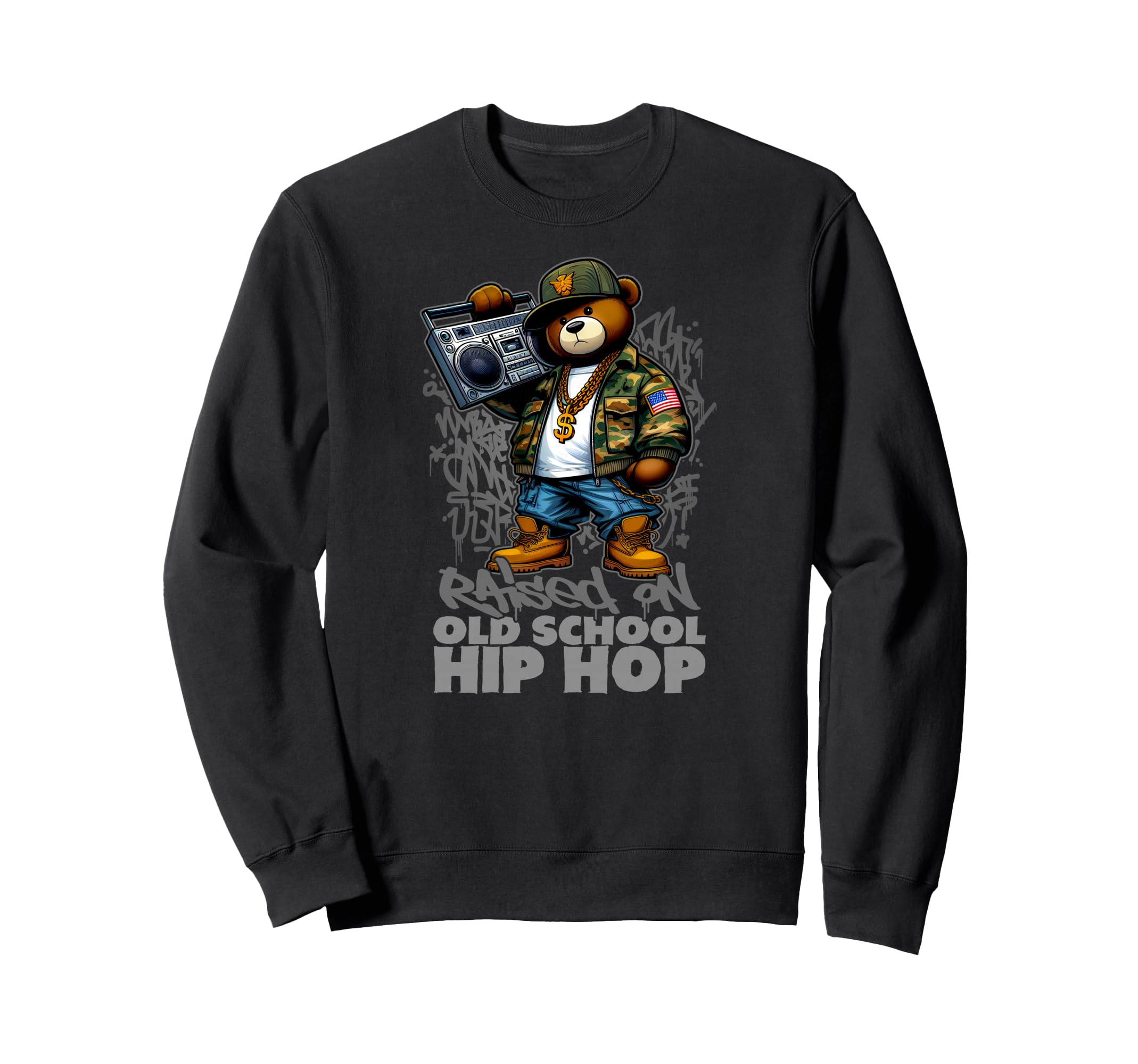 Raised Old School Hip Hop Teddy Sweatshirt - Minimalist Print for Adults - T-Shirt, Sweatshirt, Hoodie