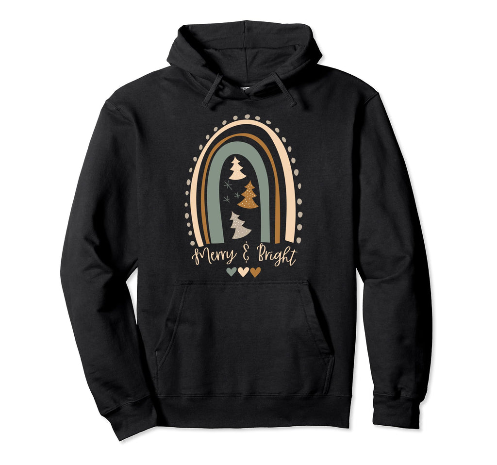Boho Rainbow Merry And Bright Hoodie - Trendy Graphic Men Women - T-Shirt, Sweatshirt, Hoodie