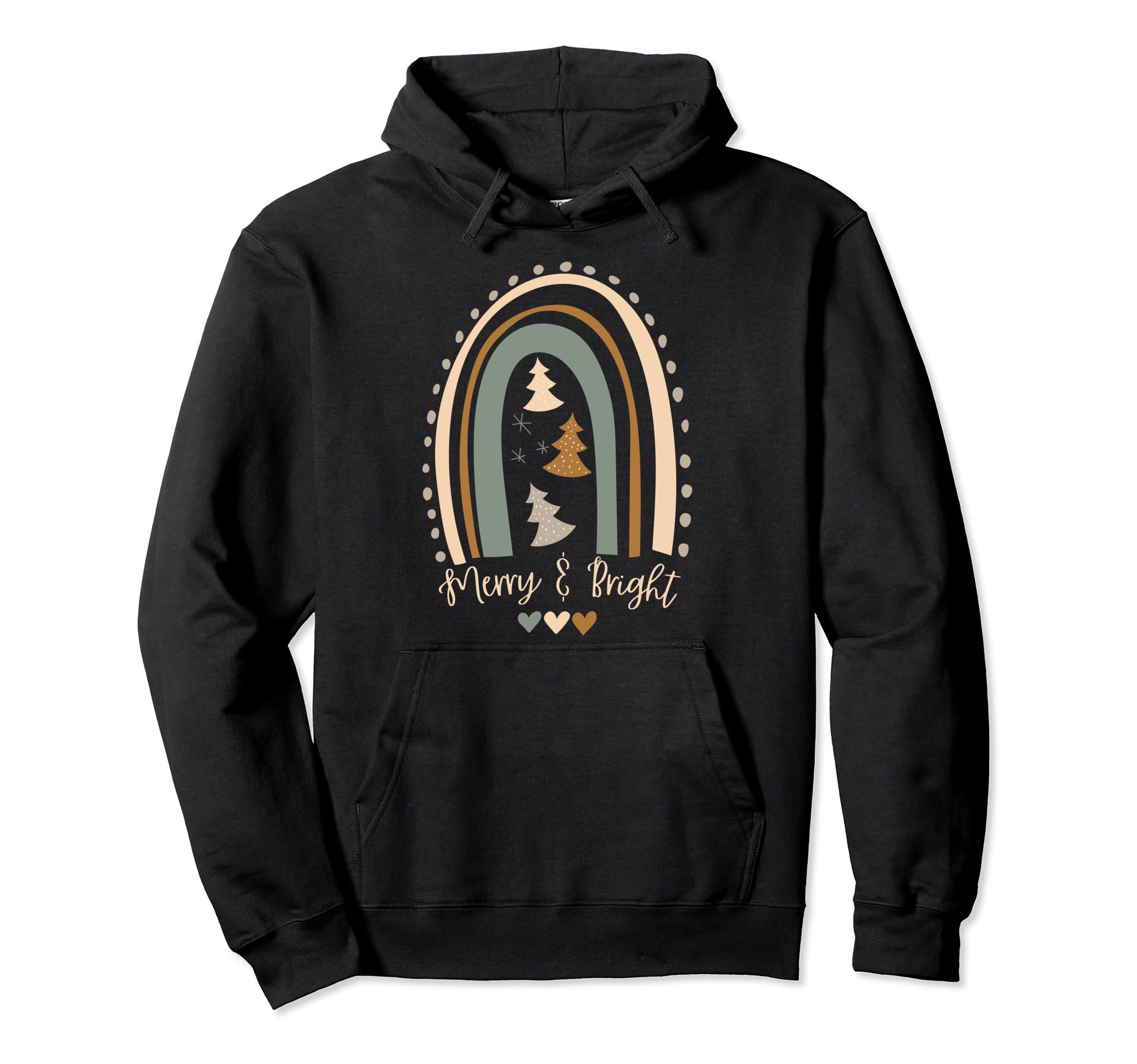 Boho Rainbow Merry And Bright Hoodie - Trendy Graphic Men Women - T-Shirt, Sweatshirt, Hoodie