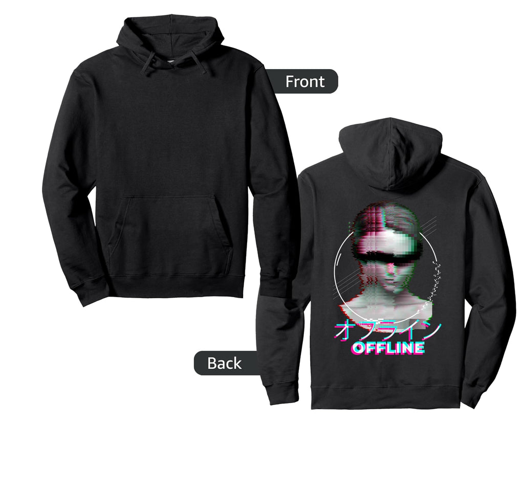 Japanese 90S Minimal Aesthetic Glitch Hoodie - Aesthetic Graphic Men Women - T-Shirt, Sweatshirt, Hoodie