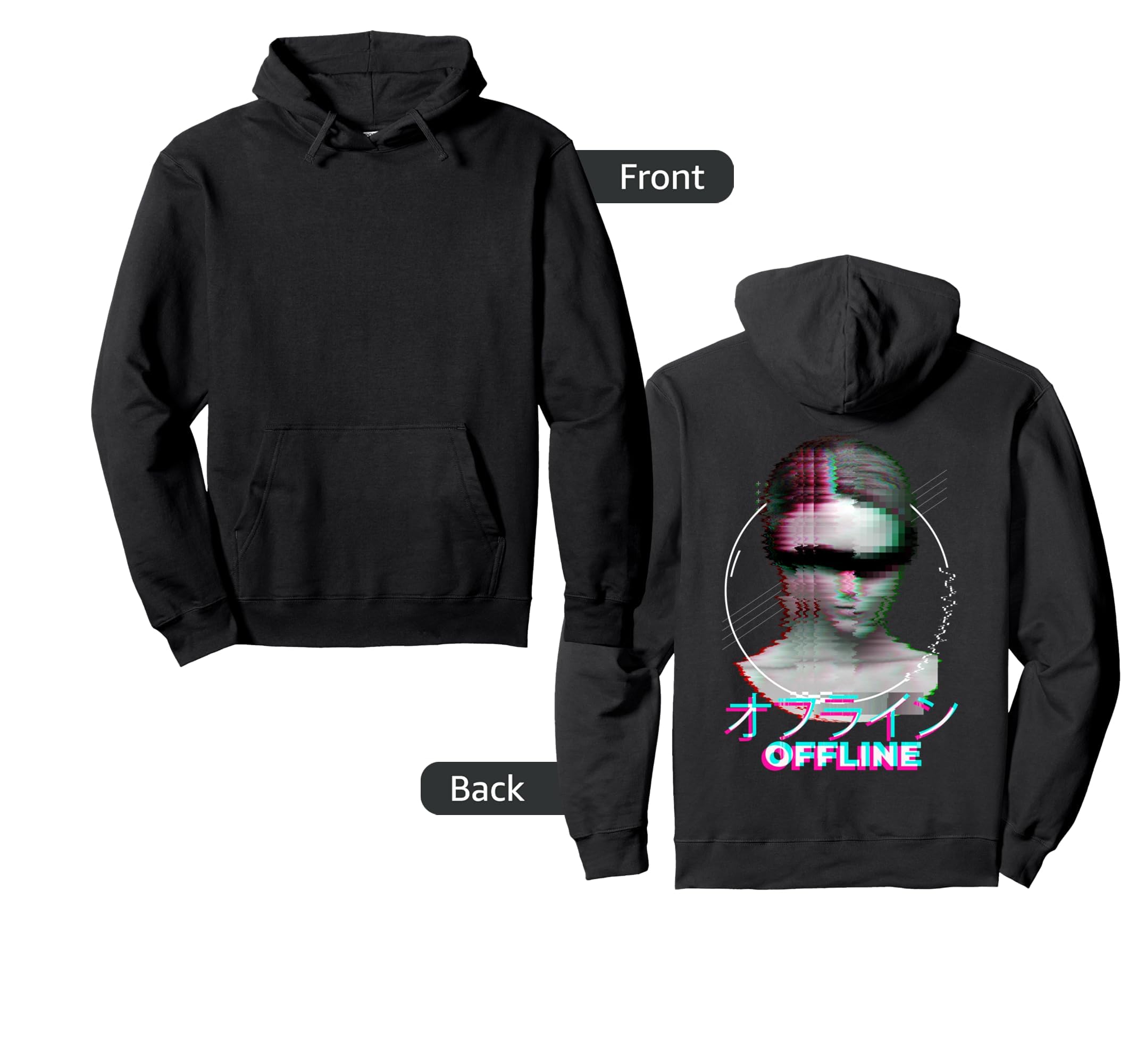 Japanese 90S Minimal Aesthetic Glitch Hoodie - Aesthetic Graphic Men Women - T-Shirt, Sweatshirt, Hoodie