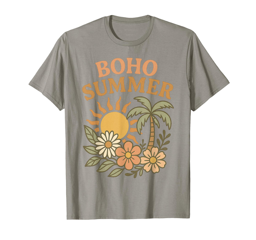 Boho Summer Palm Flowers Sun Beach T-Shirt - Custom Art Print for Adults - T-Shirt, Sweatshirt, Hoodie