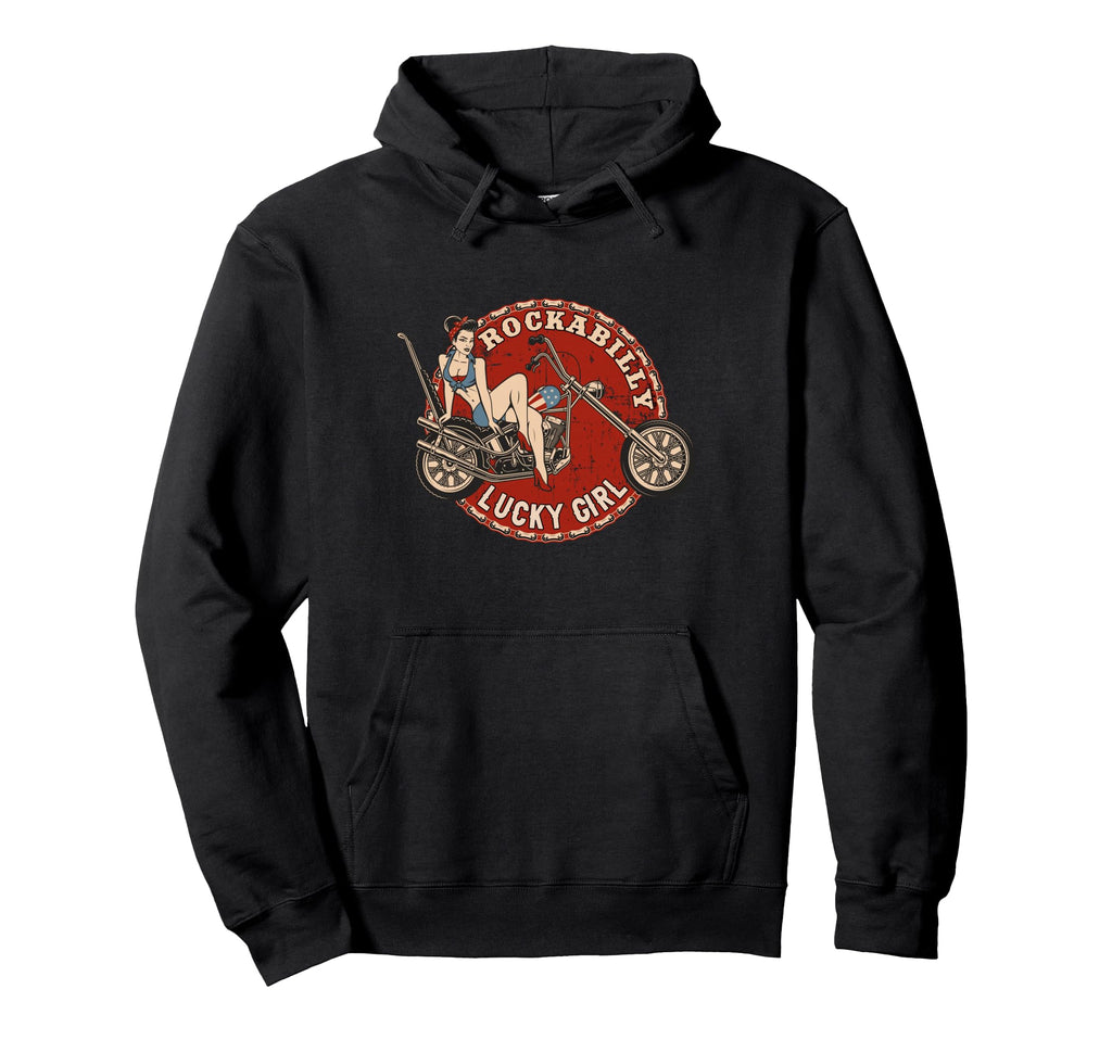 Motorcycle Pinup Old School Rockabilly Hoodie - Unique Graphic for Adults - T-Shirt, Sweatshirt, Hoodie