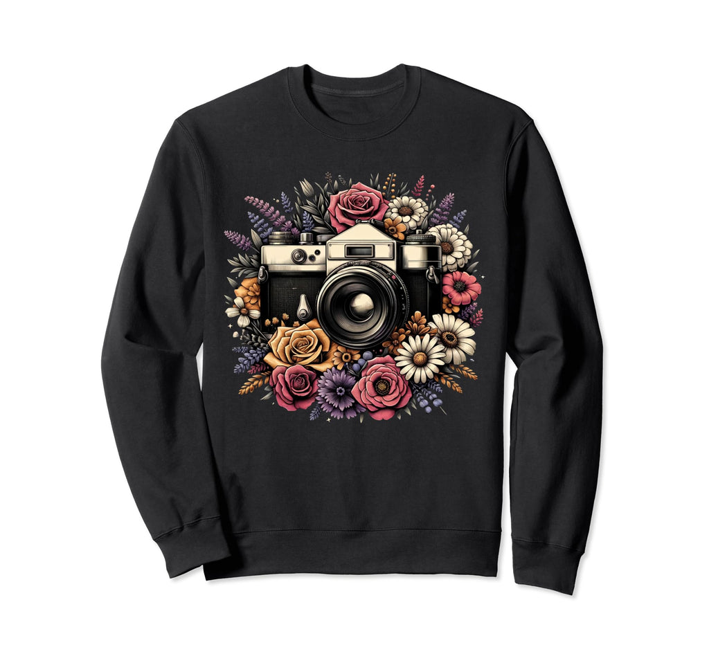 Camera Floral Sweatshirt - Casual Everyday Wear for Adults - T-Shirt, Sweatshirt, Hoodie