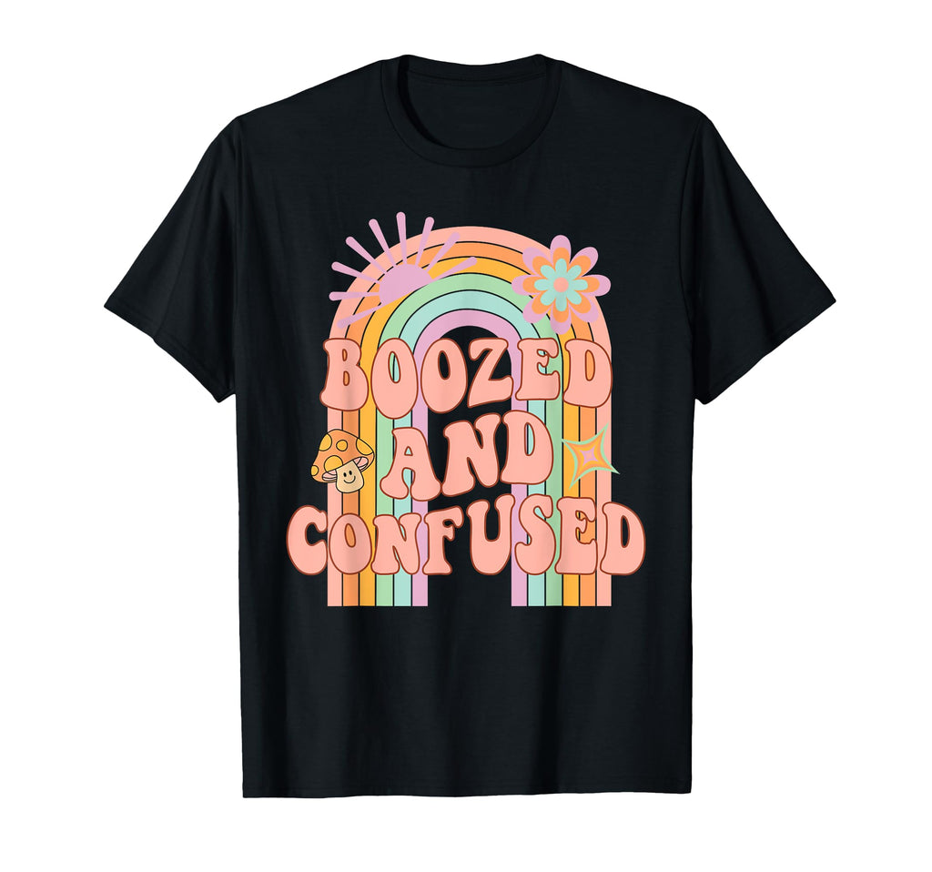 Boozed And Confused Groovy Rainbow T-Shirt - Minimalist Print for Adults - T-Shirt, Sweatshirt, Hoodie