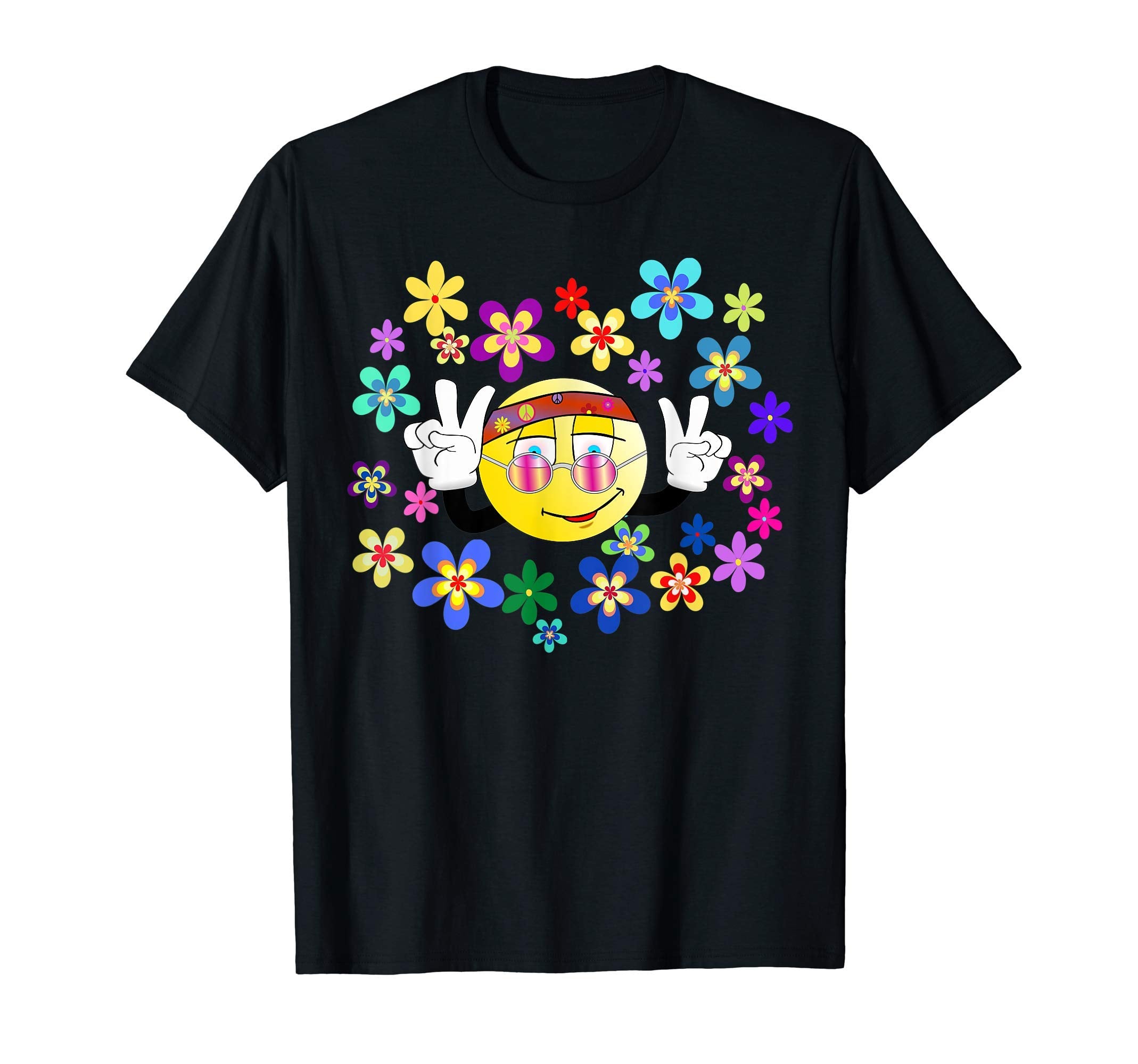 Groovy Flower Power Peace Sign Smiling Face T-Shirt - Unique Graphic Unisex - T-Shirt, Sweatshirt, Hoodie