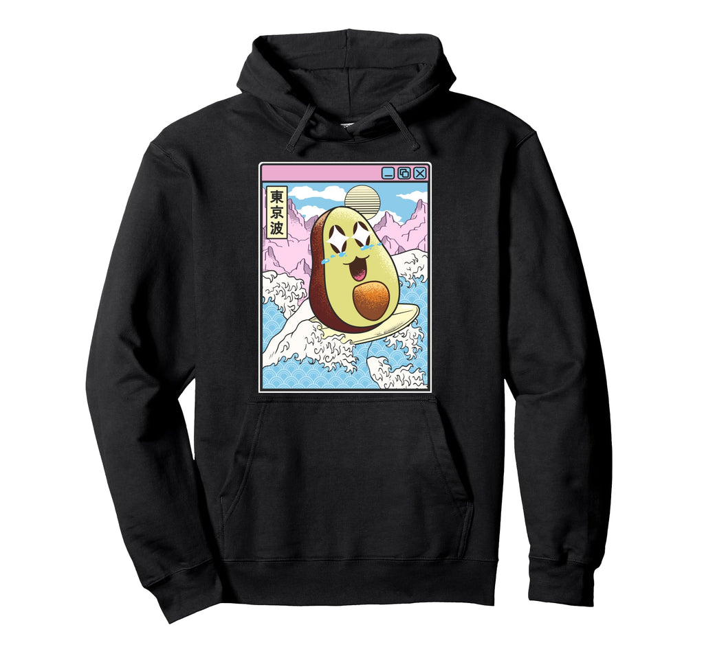Happy Avocado Surfing Japanes Hoodie - Casual Everyday Wear for Adults - T-Shirt, Sweatshirt, Hoodie