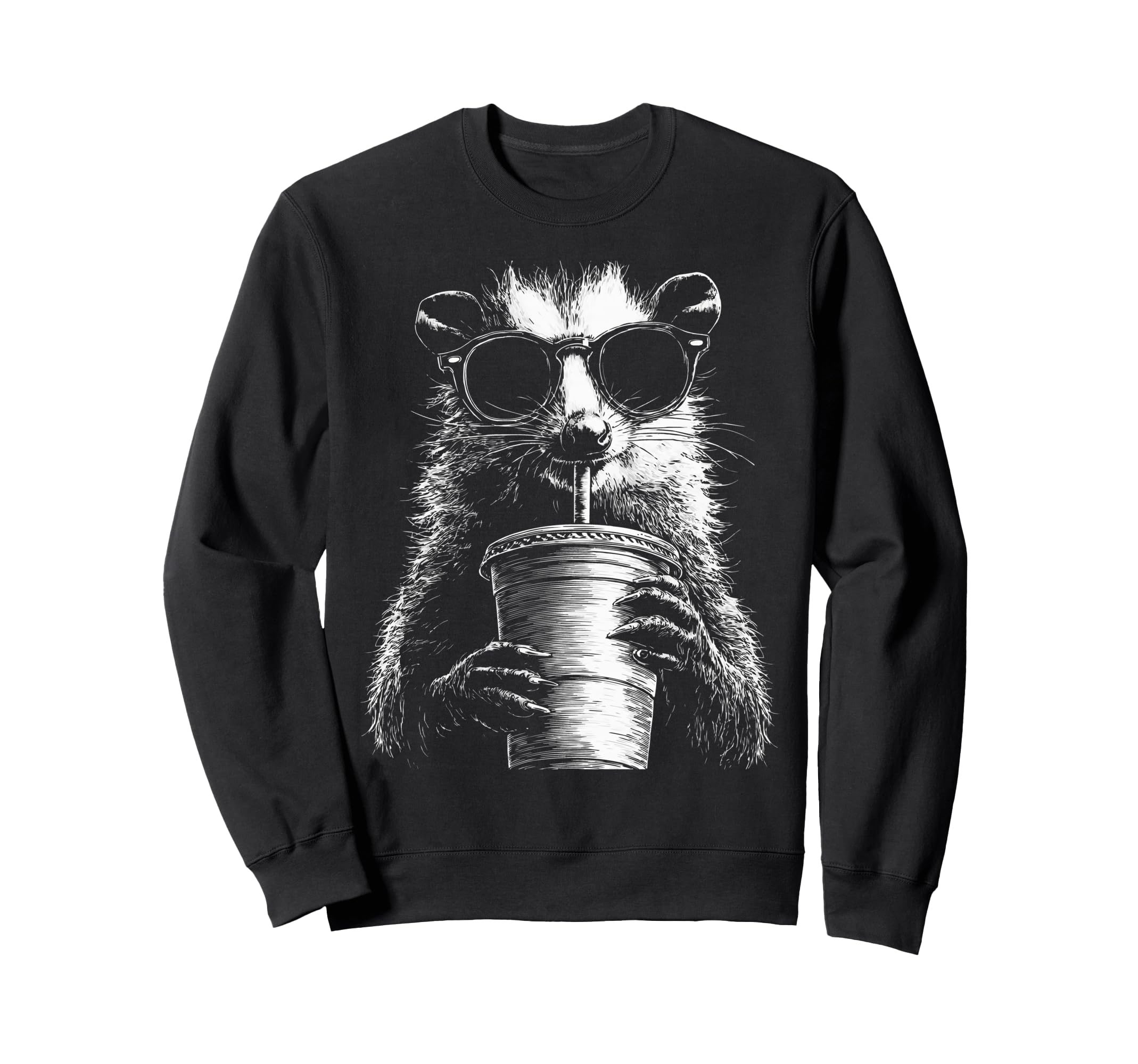 Opossum Drinking Iced Coffee Funny Sweatshirt - Unique Graphic Unisex - T-Shirt, Sweatshirt, Hoodie