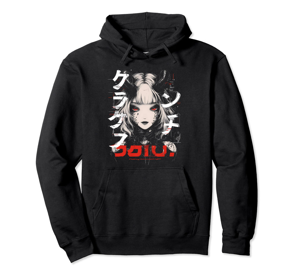 Anime Goth Grunge Demon Waifu Horror Alt Hoodie - Unique Graphic Unisex - T-Shirt, Sweatshirt, Hoodie