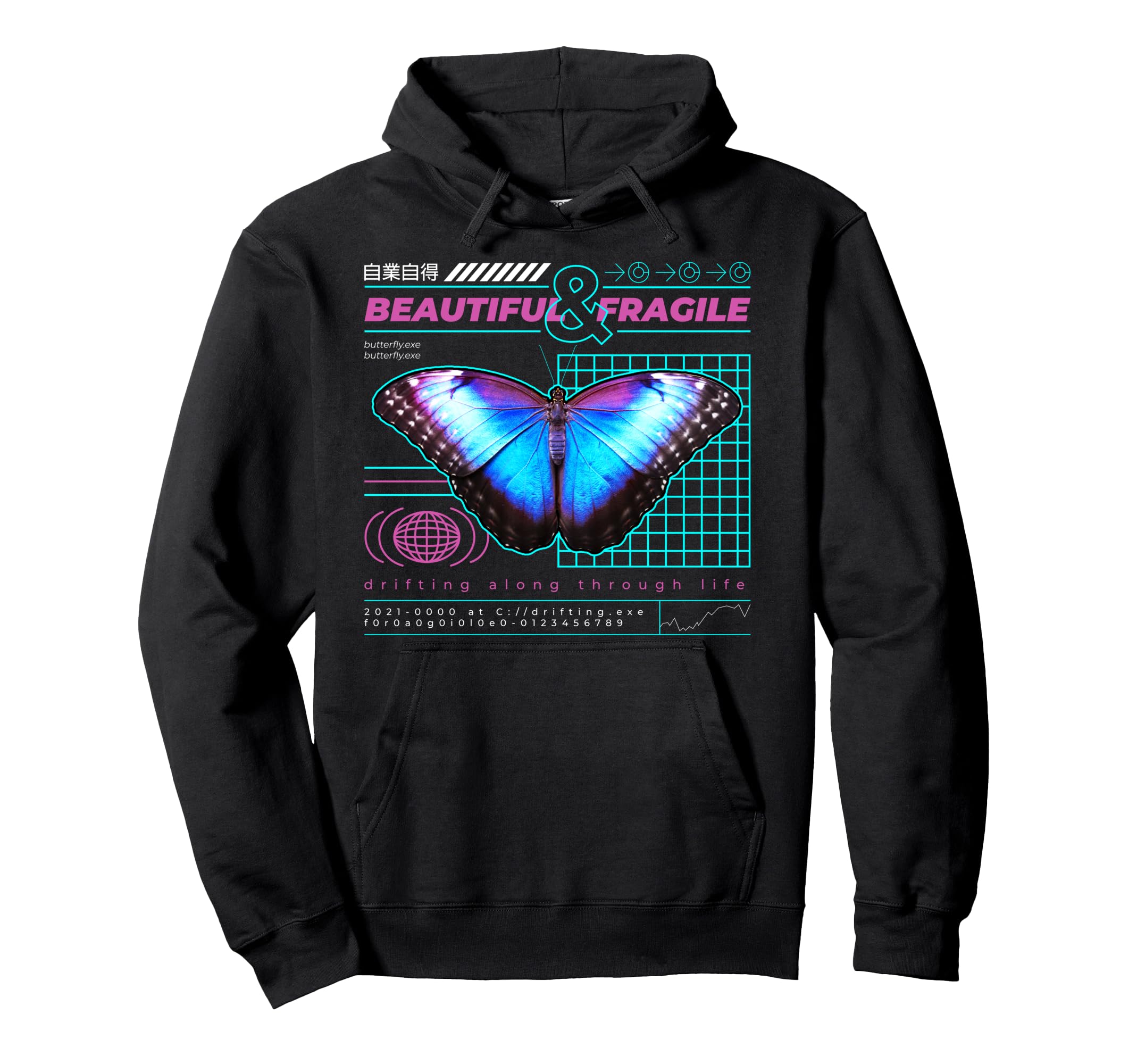 Beautiful Fragile L Blue Butterfly Hoodie - Novelty Apparel for Adults - T-Shirt, Sweatshirt, Hoodie