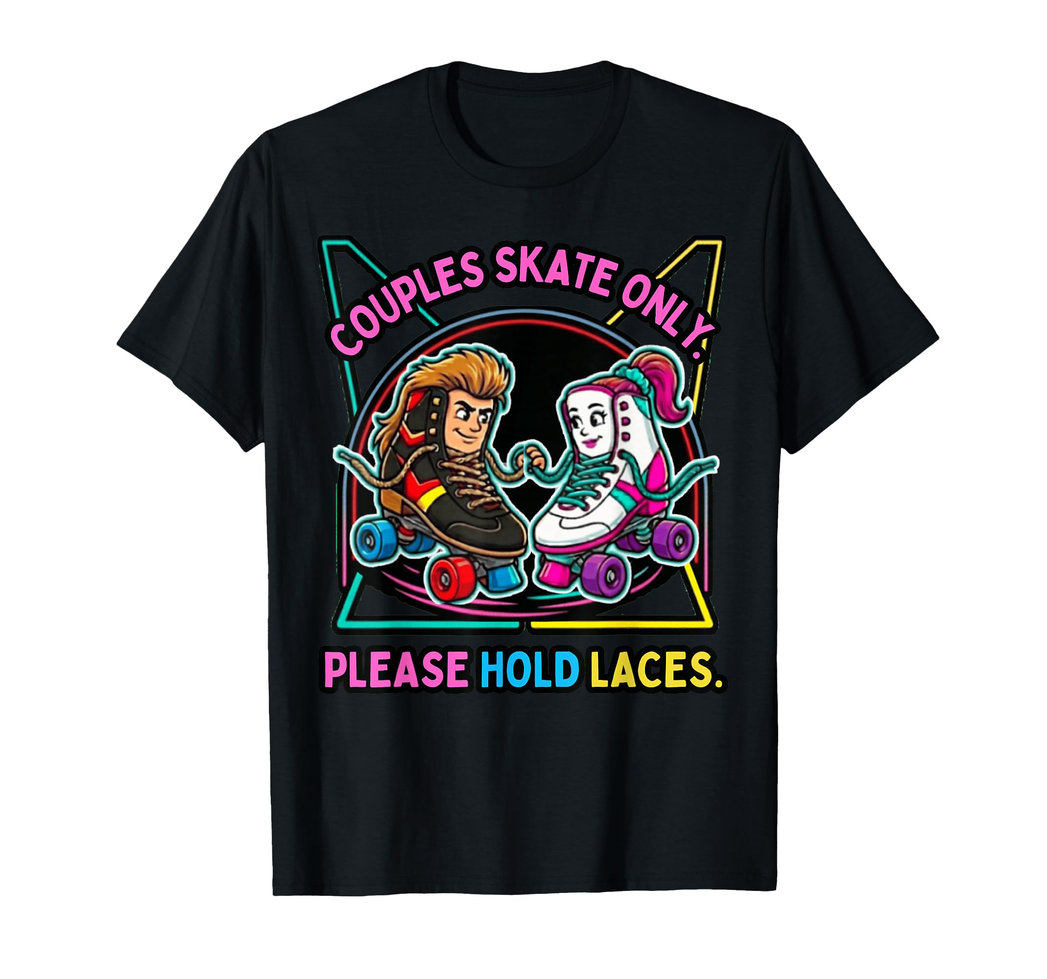 80S Roller Skate Couple Please Hold T-Shirt - Unique Graphic for Adults - T-Shirt, Sweatshirt, Hoodie