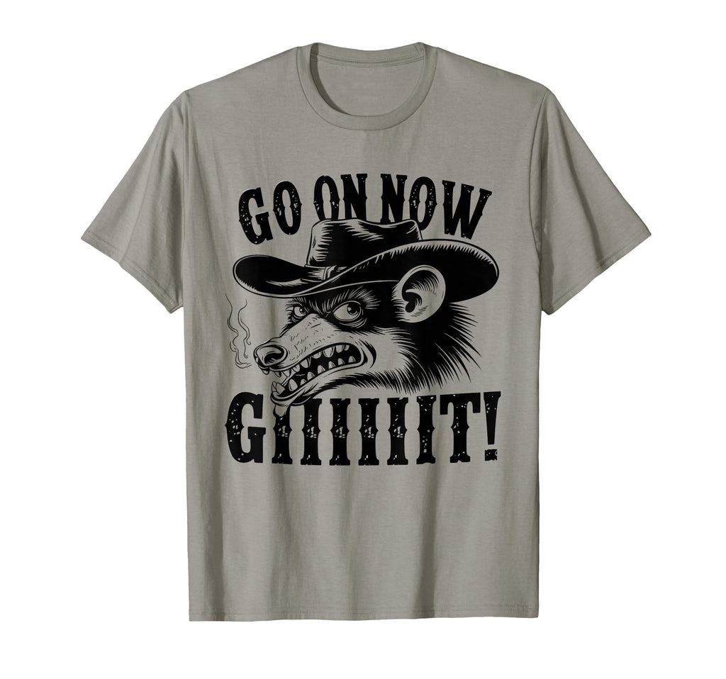 Go Now Git Cowboy Opossum Country Western T-Shirt - Minimalist Print Unisex - T-Shirt, Sweatshirt, Hoodie