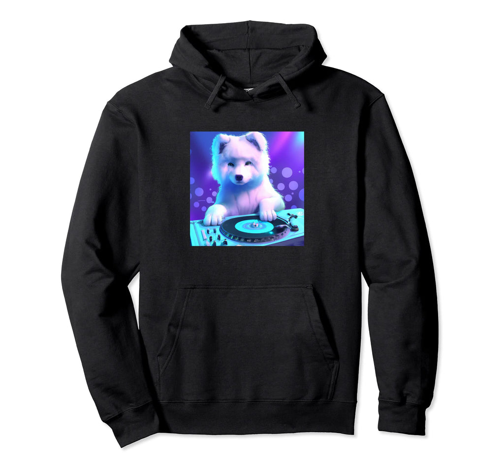 Samoyed Vaporwave Dj Dog Aesthetic Hoodie - Fun Novelty Design Unisex - T-Shirt, Sweatshirt, Hoodie