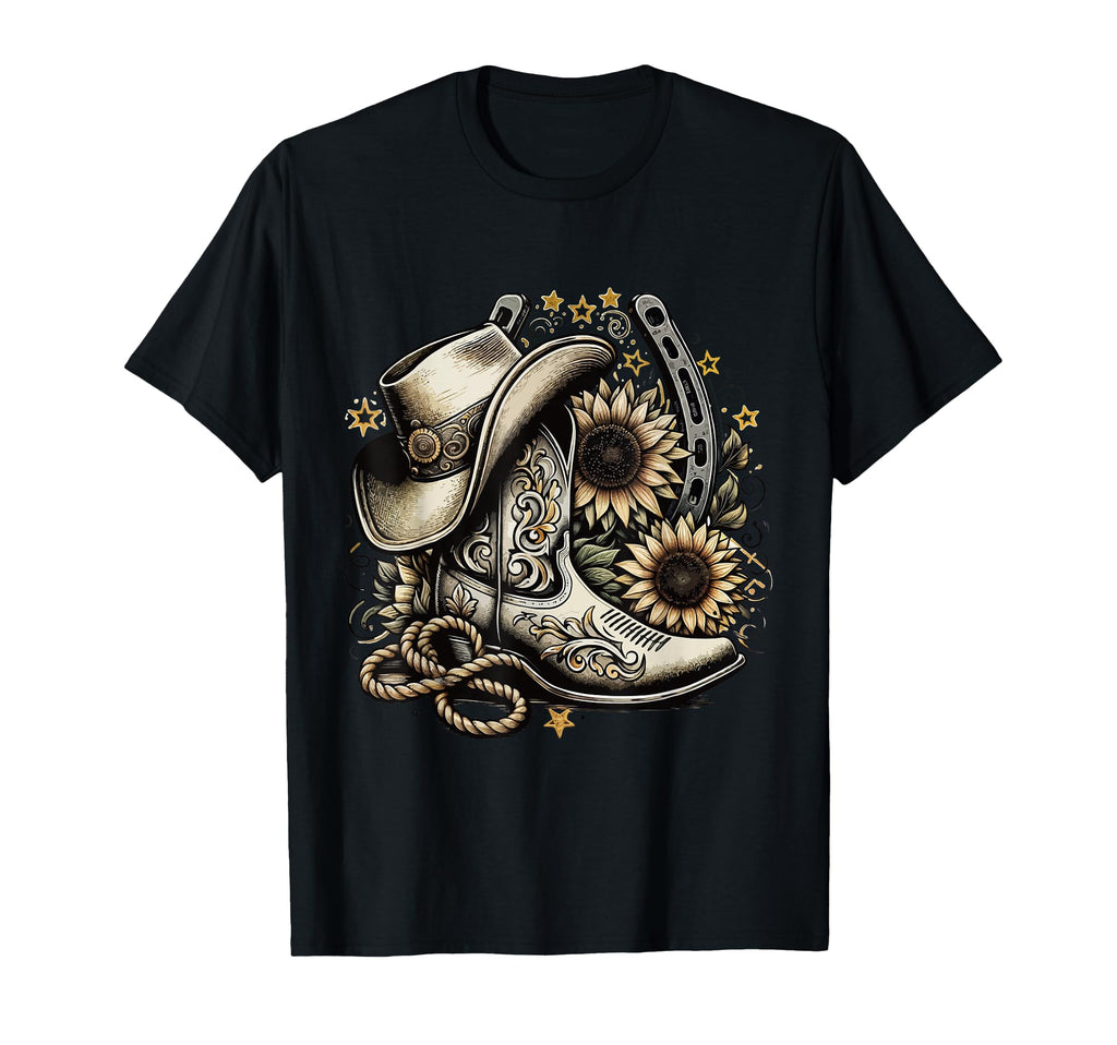 Western Cowboy Boot Horseshoe T-Shirt - Aesthetic Graphic Men Women - T-Shirt, Sweatshirt, Hoodie