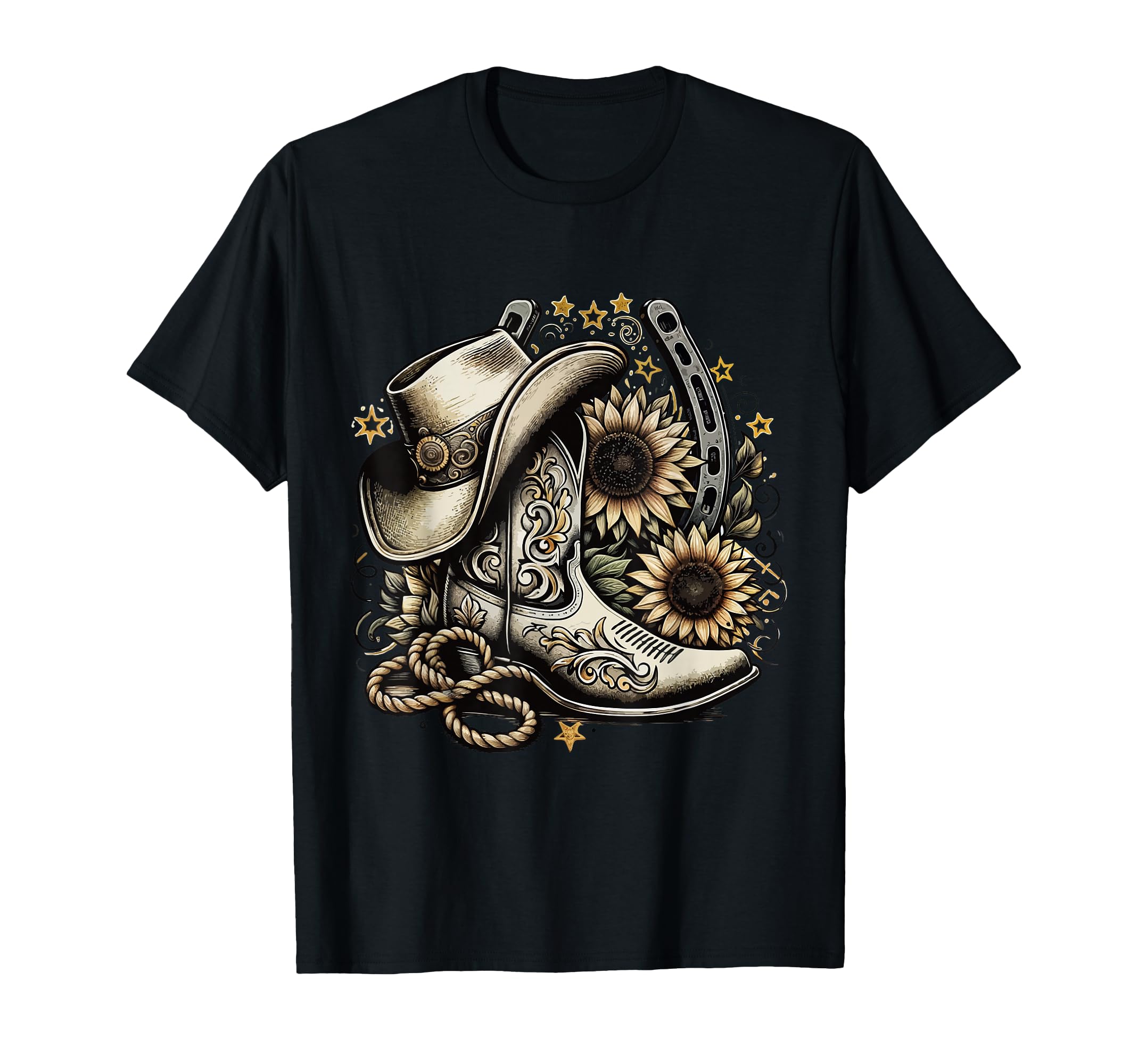 Western Cowboy Boot Horseshoe T-Shirt - Aesthetic Graphic Men Women - T-Shirt, Sweatshirt, Hoodie
