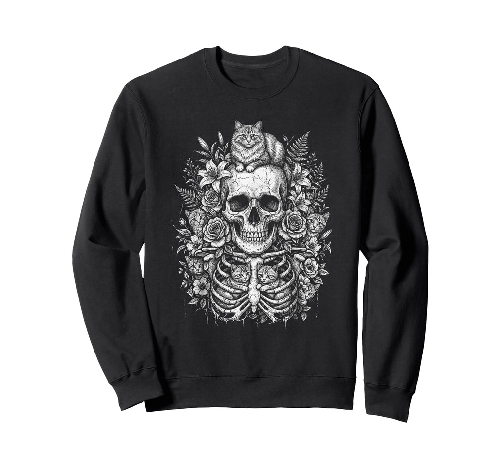 Skull Cat Skeleton Kitty Sweatshirt - Casual Everyday Wear Men Women - T-Shirt, Sweatshirt, Hoodie