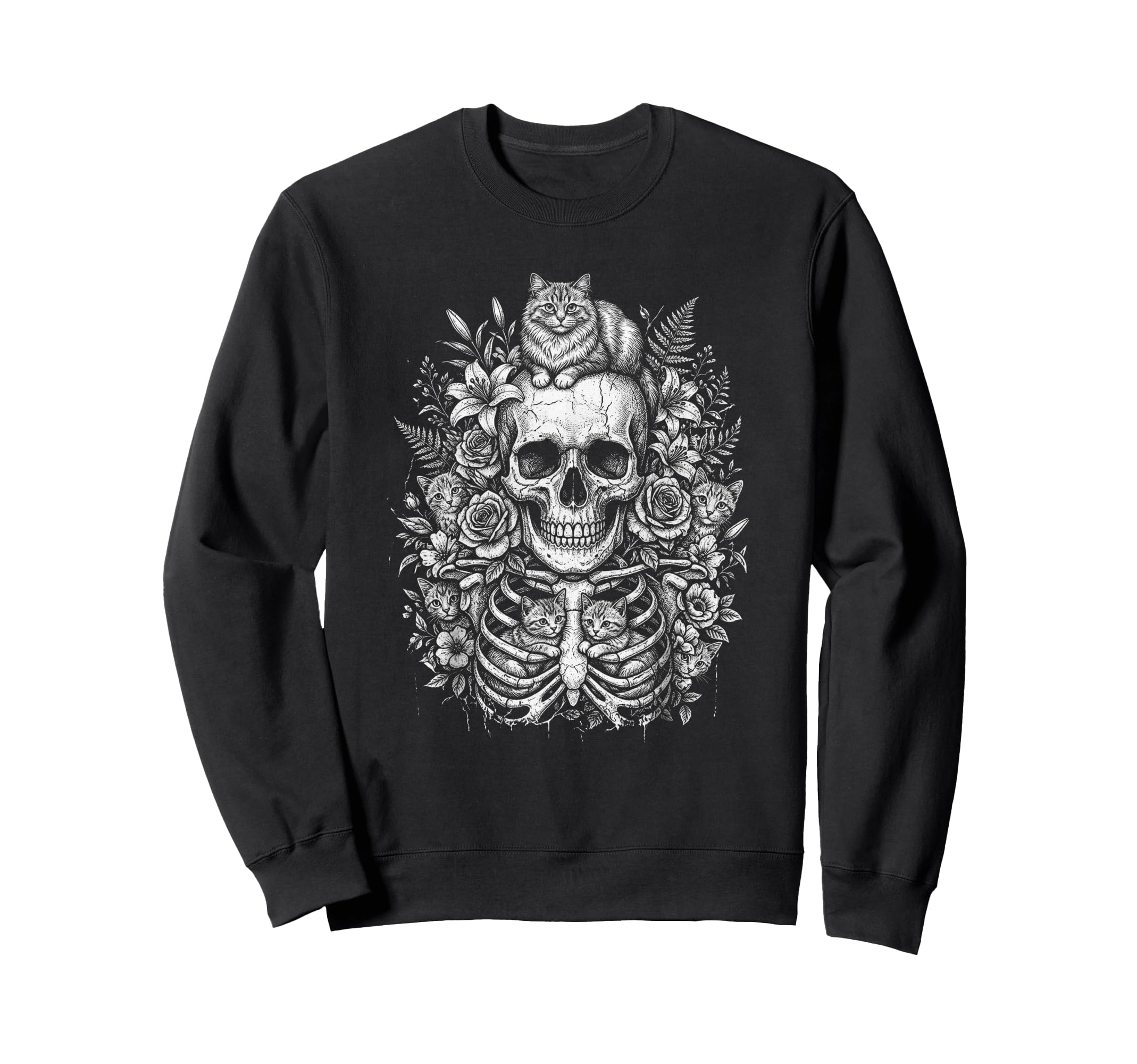 Skull Cat Skeleton Kitty Sweatshirt - Casual Everyday Wear Men Women - T-Shirt, Sweatshirt, Hoodie