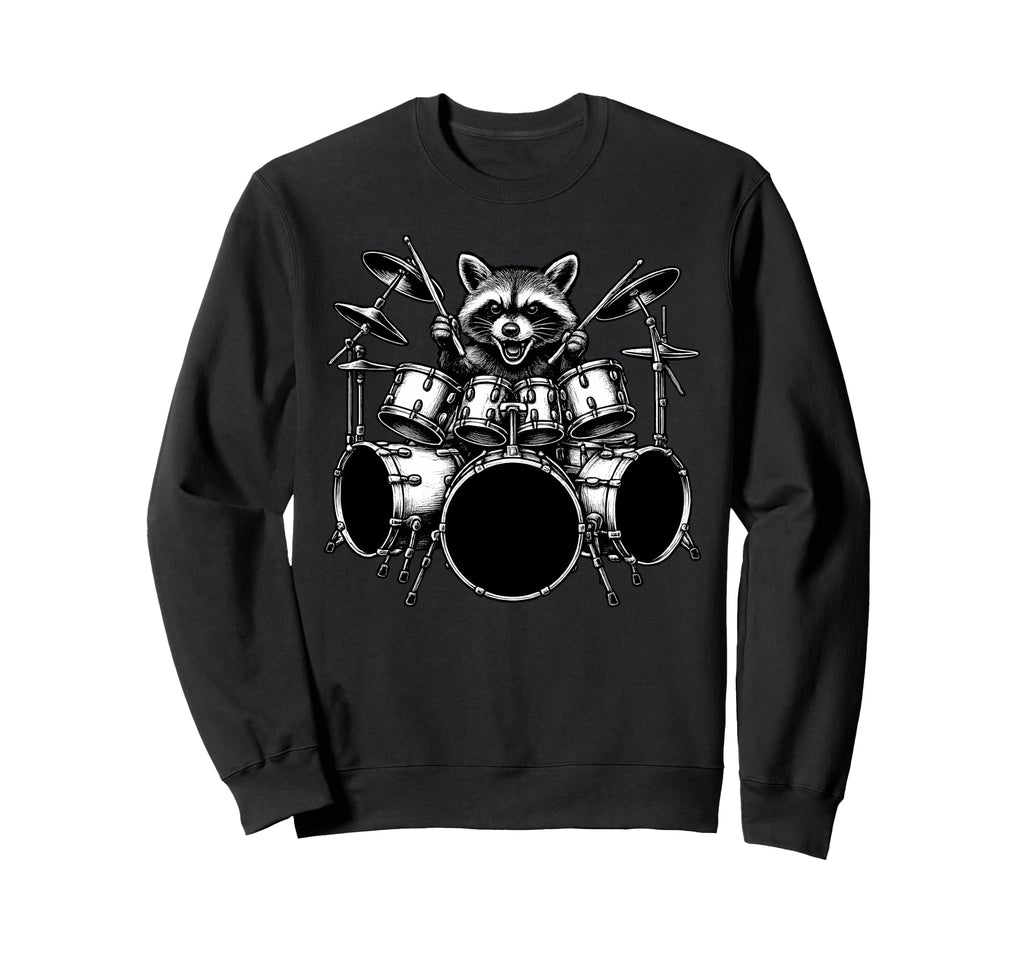 Raccoon Playing Drums Drummer Sweatshirt - Novelty Apparel Men Women - T-Shirt, Sweatshirt, Hoodie