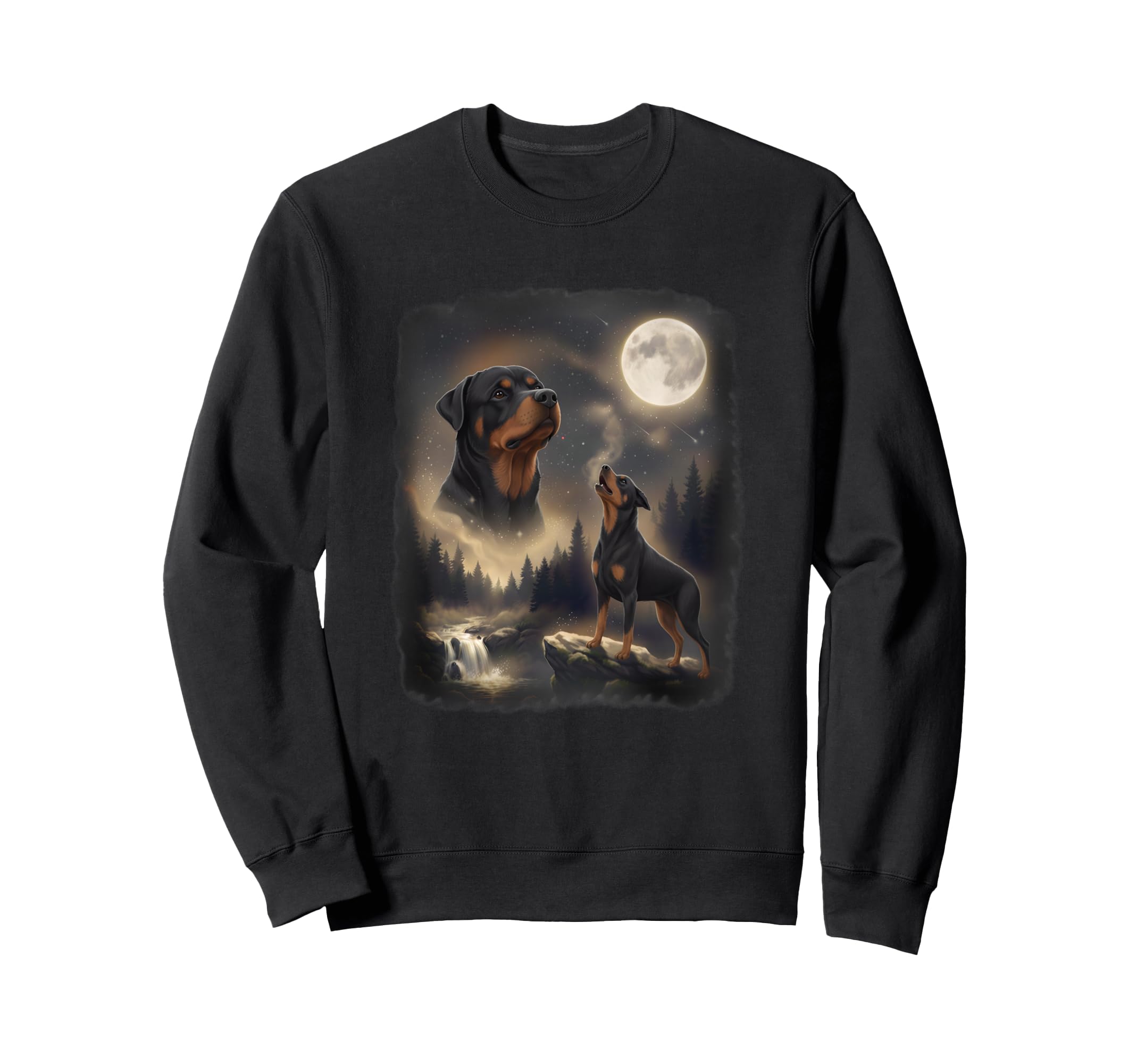 Rottweiler Howling To Moon 90S Sweatshirt - Fun Novelty Design Unisex - T-Shirt, Sweatshirt, Hoodie