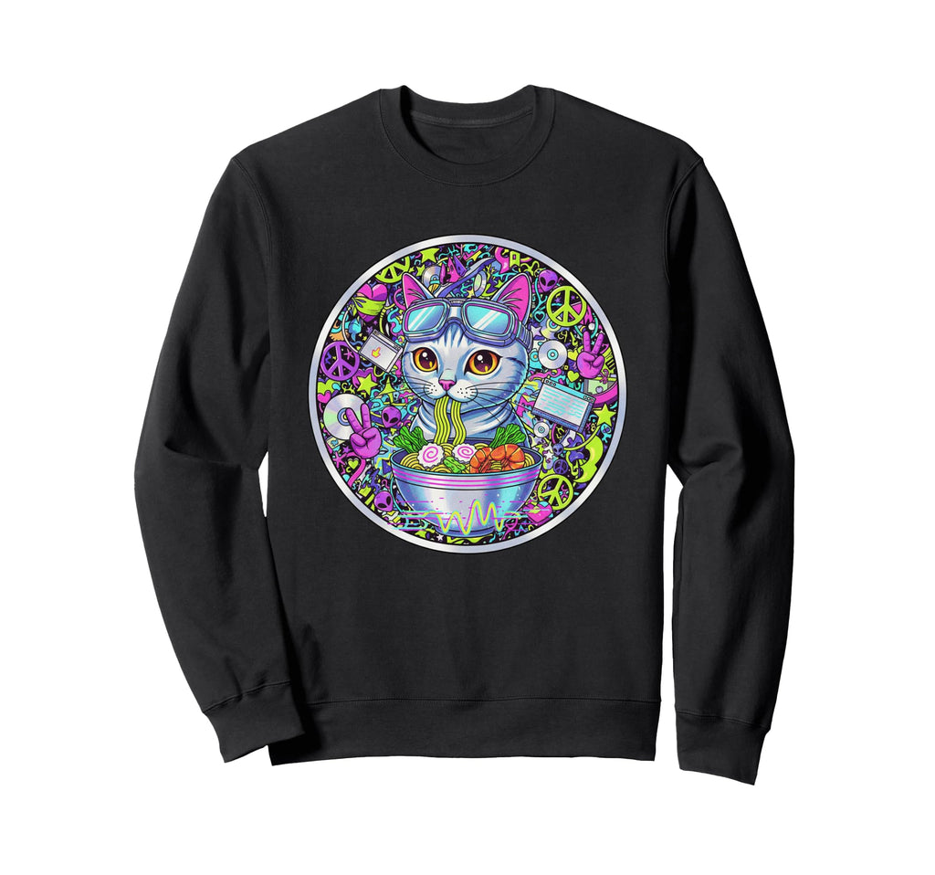 Ramen Noodles Cat Y2K 90S Aesthetic Sweatshirt - Minimalist Print Unisex - T-Shirt, Sweatshirt, Hoodie