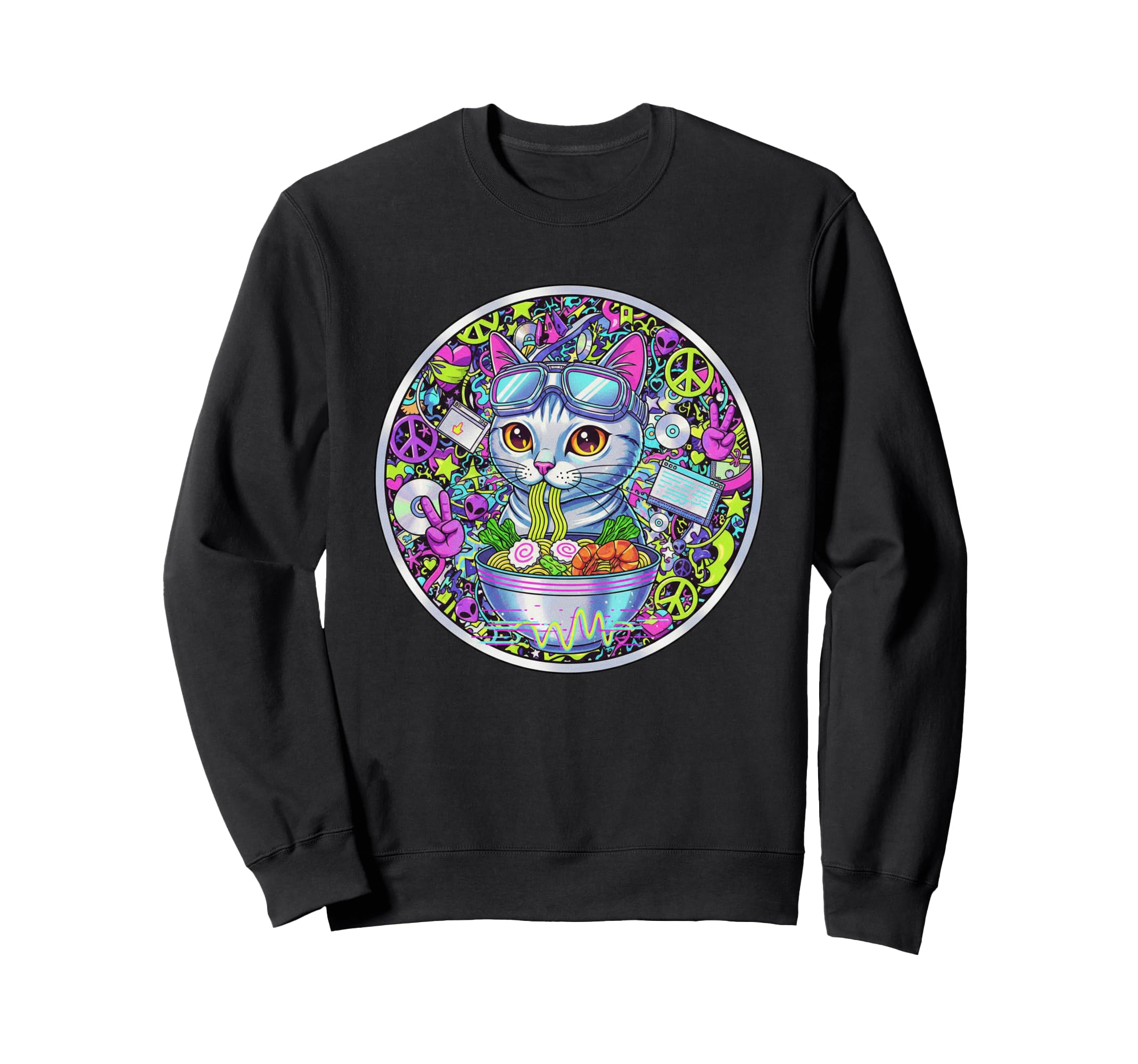 Ramen Noodles Cat Y2K 90S Aesthetic Sweatshirt - Minimalist Print Unisex - T-Shirt, Sweatshirt, Hoodie