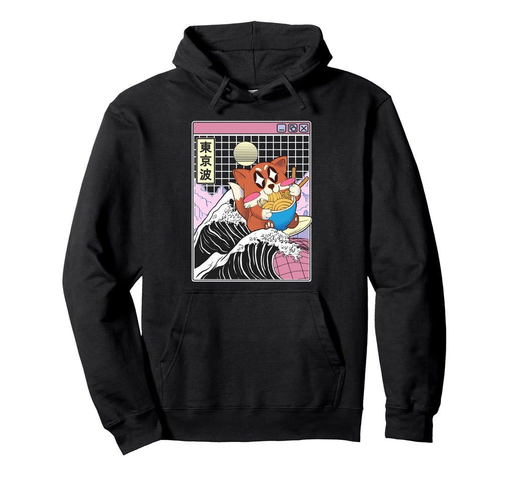 Fox Surfing Kanagawa Wave Kawaii Hoodie - Streetwear Style Men Women - T-Shirt, Sweatshirt, Hoodie