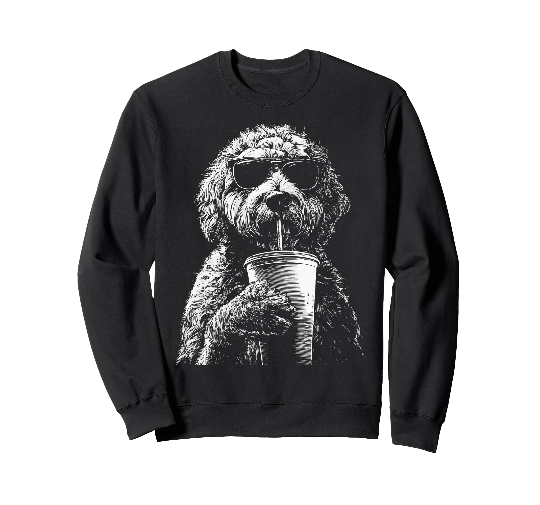 Labradoodle Drinking Iced Coffee Sweatshirt - Minimalist Print for Adults - T-Shirt, Sweatshirt, Hoodie
