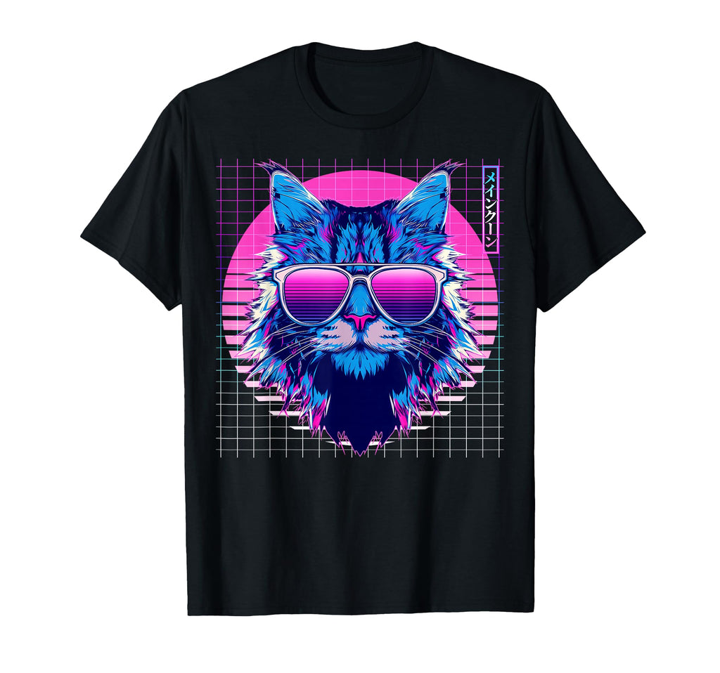 Maine Coon Sunglasses Cat Vaporwave T-Shirt - Graphic Print Men Women - T-Shirt, Sweatshirt, Hoodie