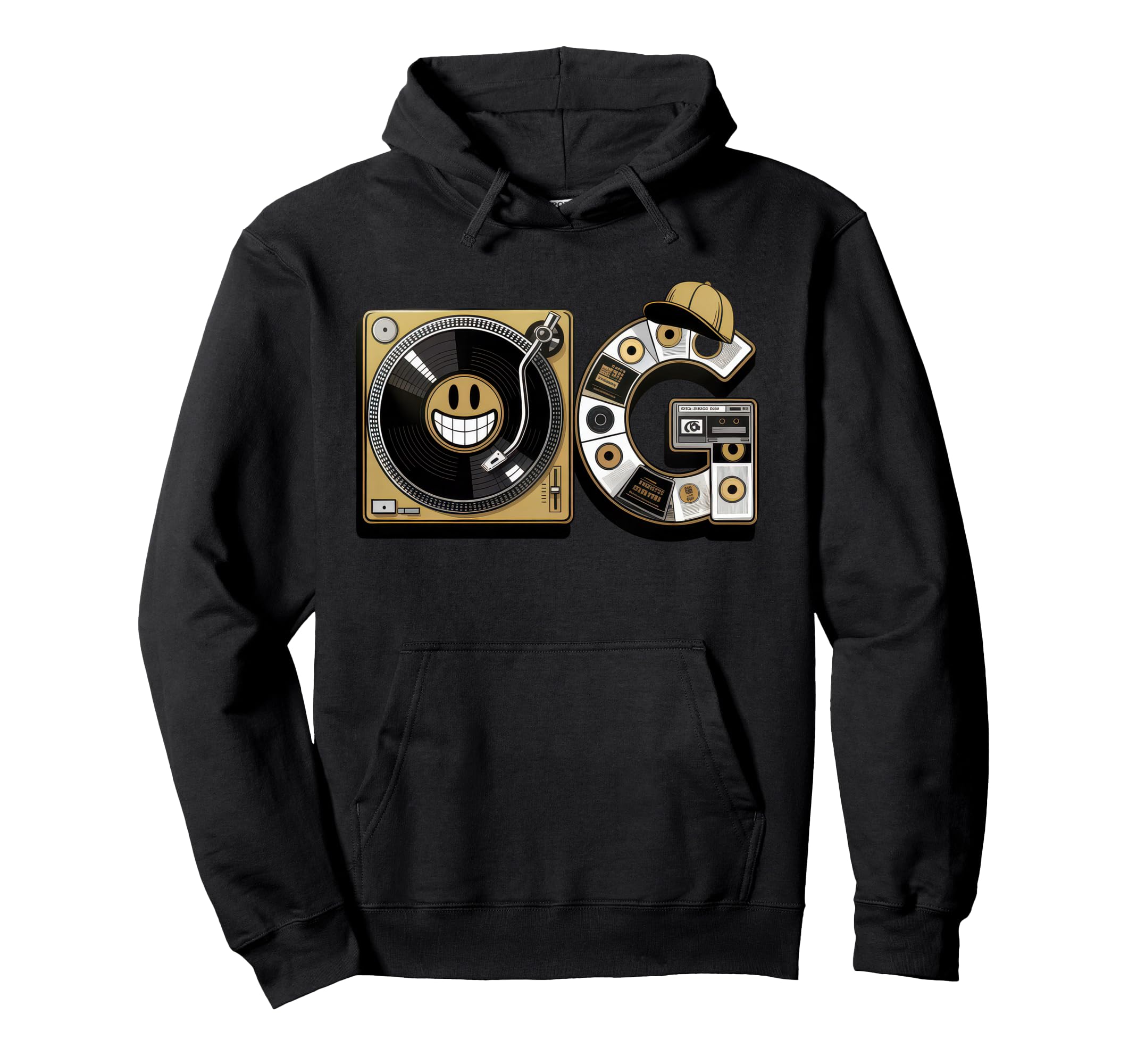 Old School Og Hip Hop Vinyl Cds Tapes Hoodie - Unique Graphic for Adults - T-Shirt, Sweatshirt, Hoodie