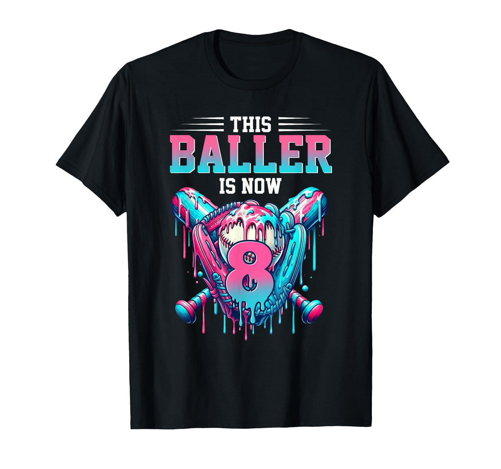 This Baller Is Now 8 Year Old Birthday T-Shirt - Custom Art Print Unisex - T-Shirt, Sweatshirt, Hoodie