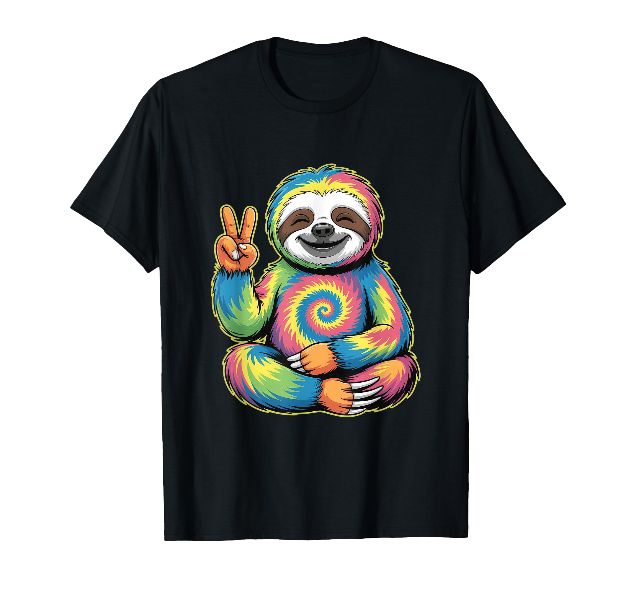 Tie Dye Sloth Peace Sign Meditation T-Shirt - Aesthetic Graphic Men Women - T-Shirt, Sweatshirt, Hoodie