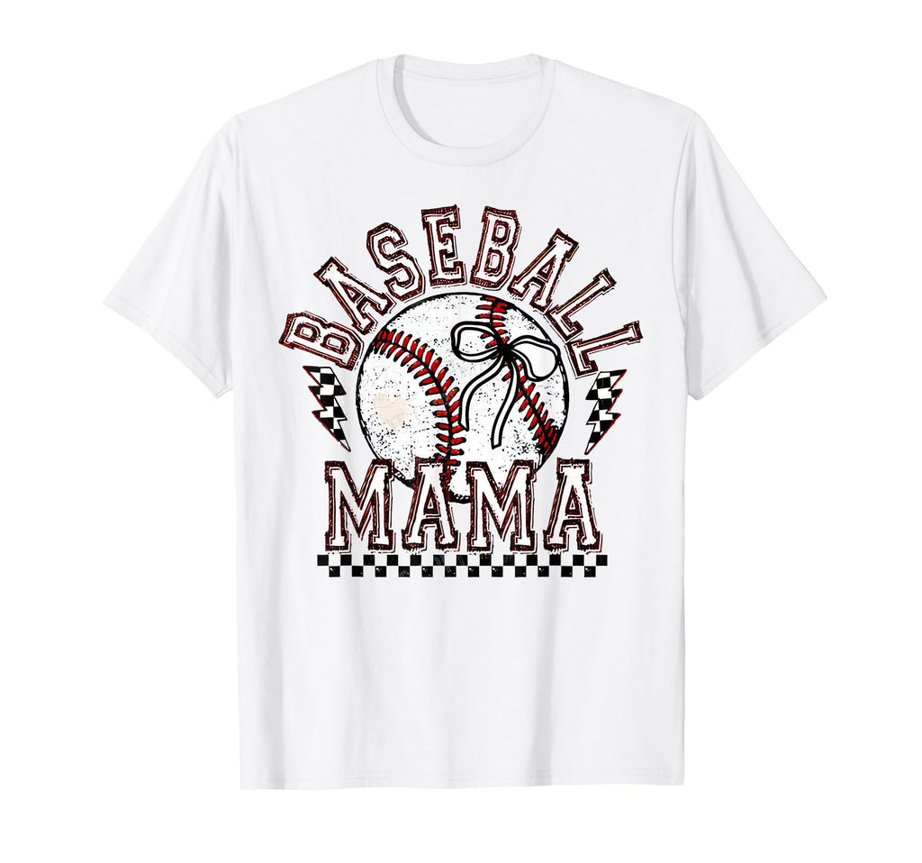Checkered Baseball Mama Coquette Mom T-Shirt - Custom Art Print Men Women - T-Shirt, Sweatshirt, Hoodie