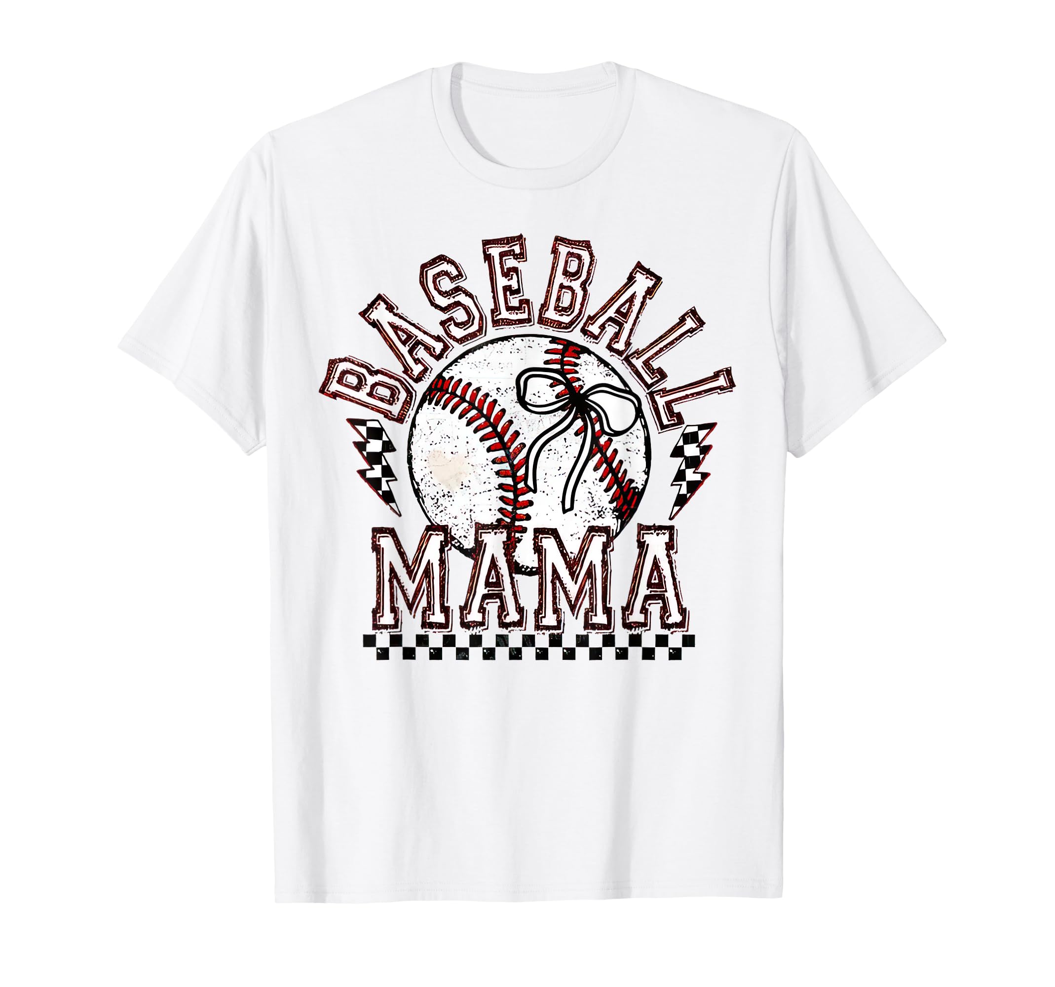 Checkered Baseball Mama Coquette Mom T-Shirt - Custom Art Print Men Women - T-Shirt, Sweatshirt, Hoodie
