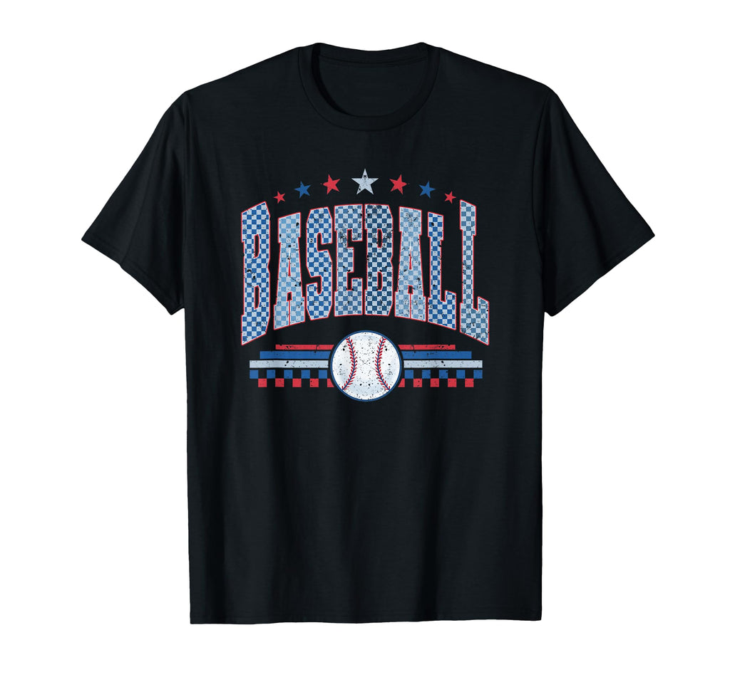 Red Blue Checkerboard Baseball T-Shirt - Aesthetic Graphic Men Women - T-Shirt, Sweatshirt, Hoodie