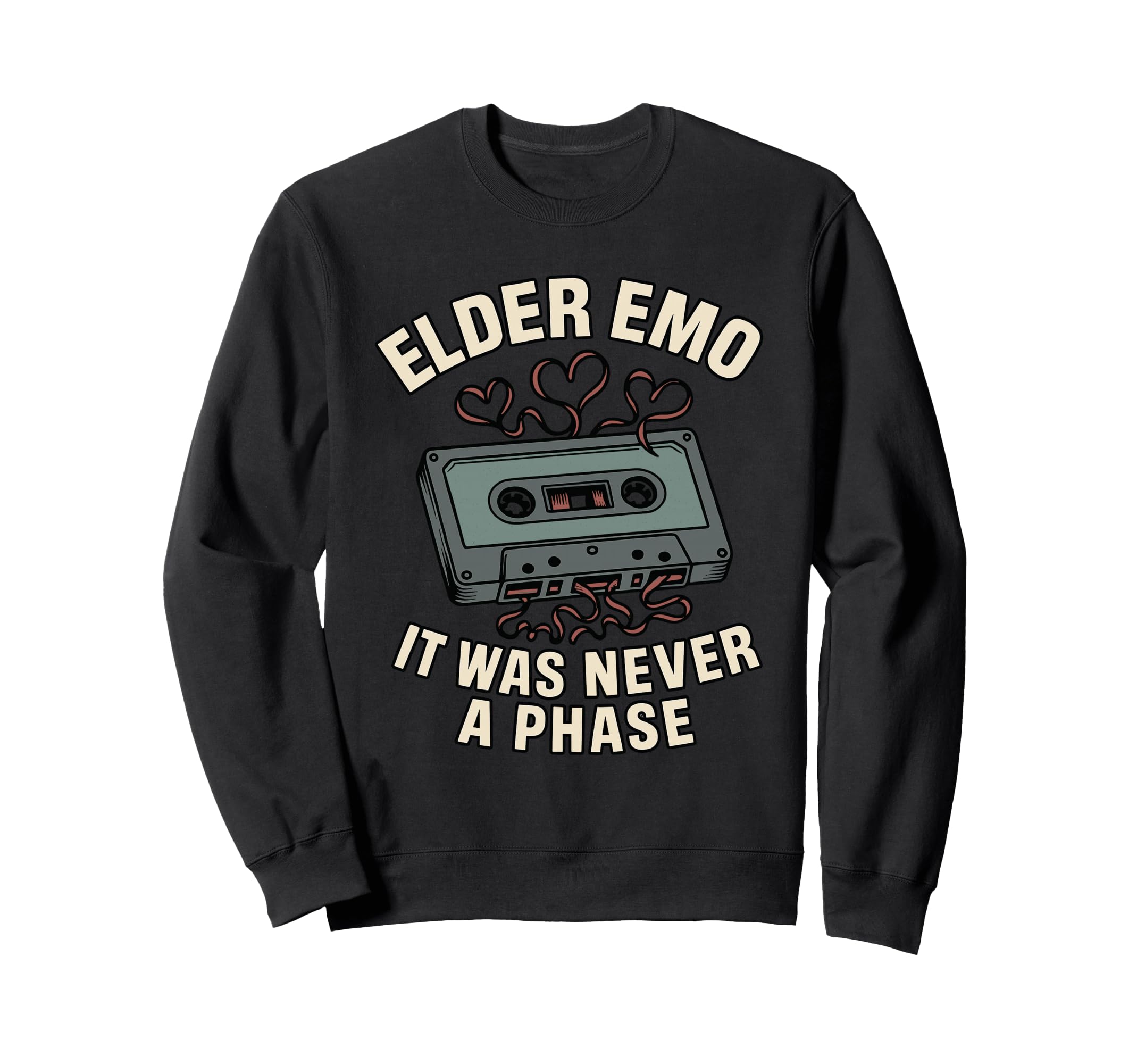 Elder Emo Cassette Tape Hearts Music Sweatshirt - Aesthetic Graphic Unisex - T-Shirt, Sweatshirt, Hoodie