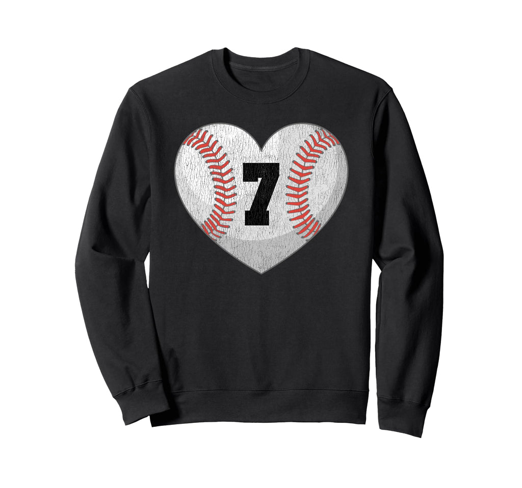 Baseball Number 7 Distressed Heart Sweatshirt - Trendy Graphic Men Women - T-Shirt, Sweatshirt, Hoodie