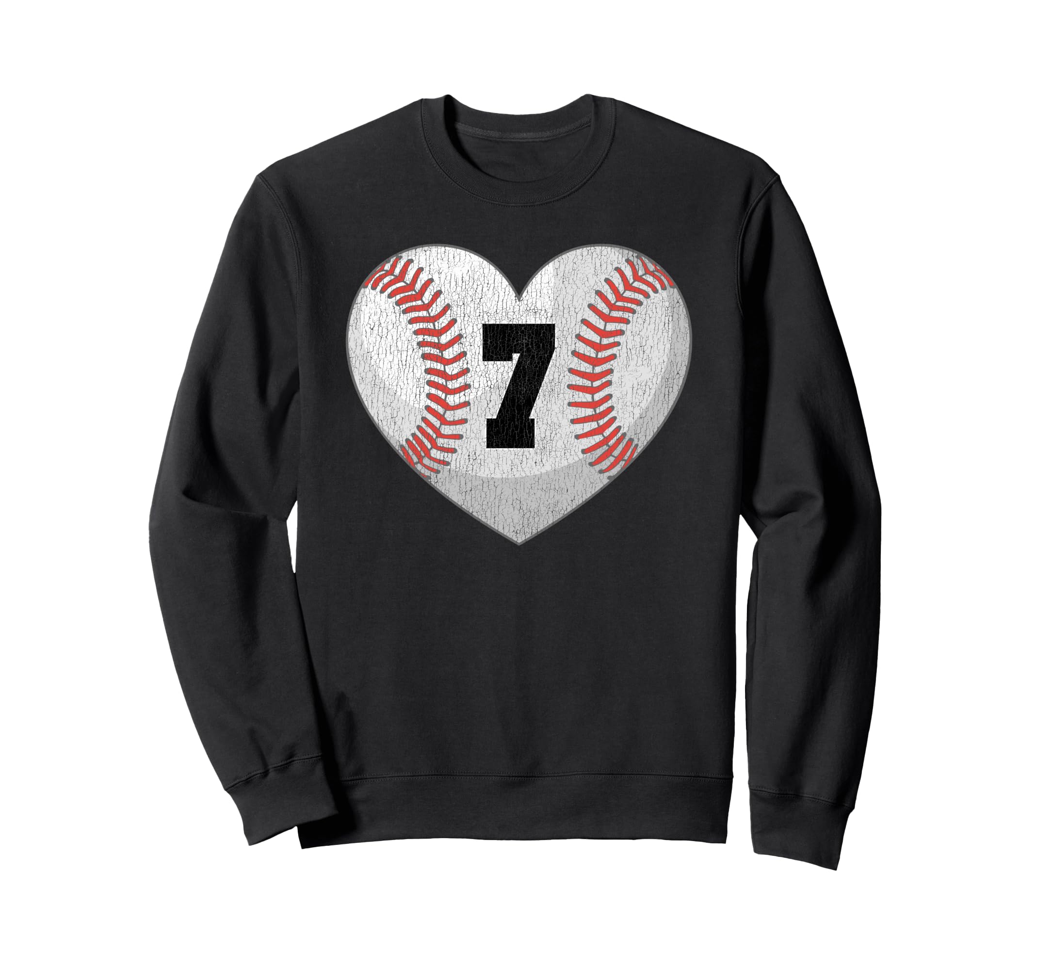 Baseball Number 7 Distressed Heart Sweatshirt - Trendy Graphic Men Women - T-Shirt, Sweatshirt, Hoodie