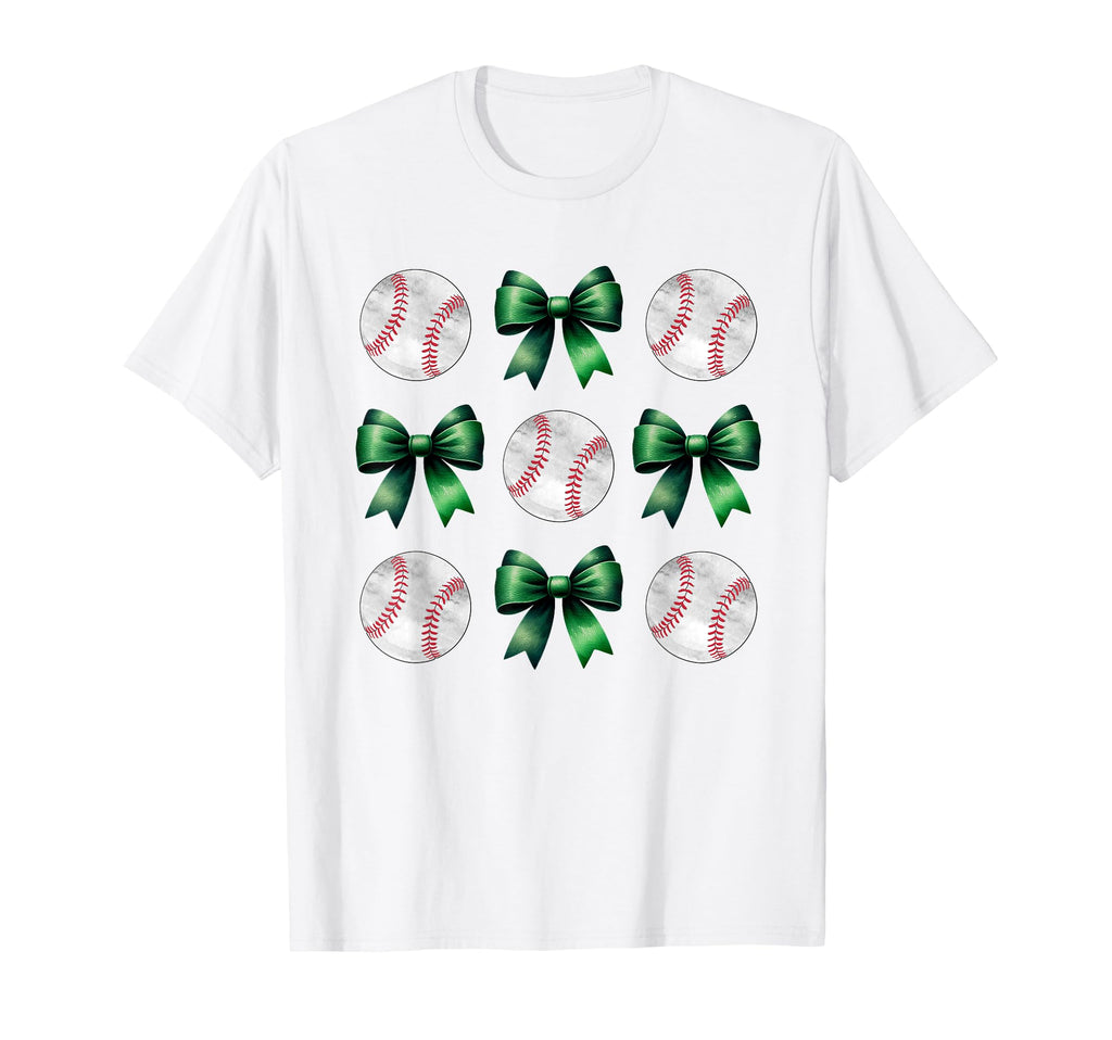 Baseballs Green Bows Ball Mom T-Shirt - Casual Everyday Wear Men Women - T-Shirt, Sweatshirt, Hoodie