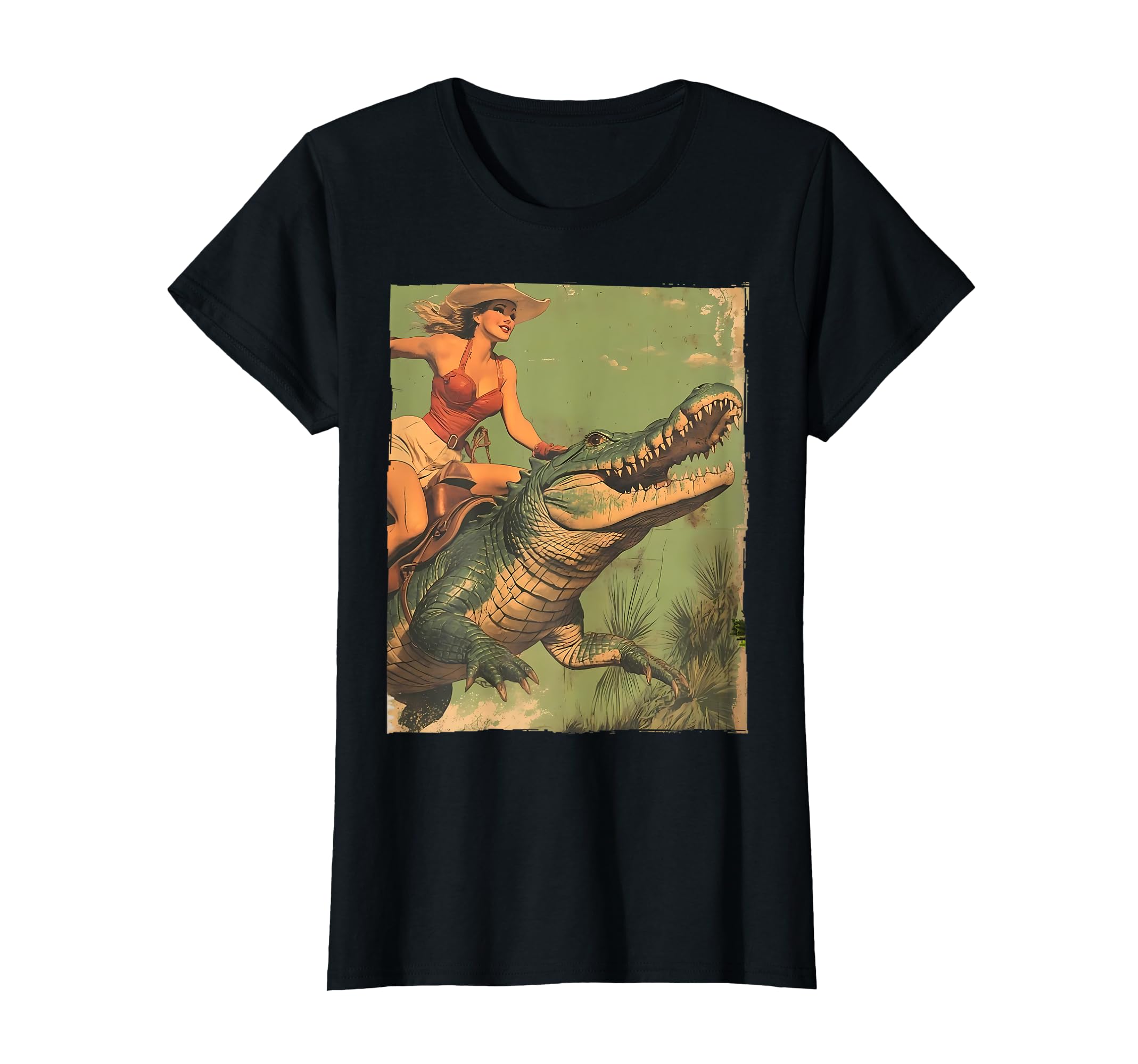 Cowgirl Riding Alligator T-Shirt - Custom Art Print Men Women - T-Shirt, Sweatshirt, Hoodie