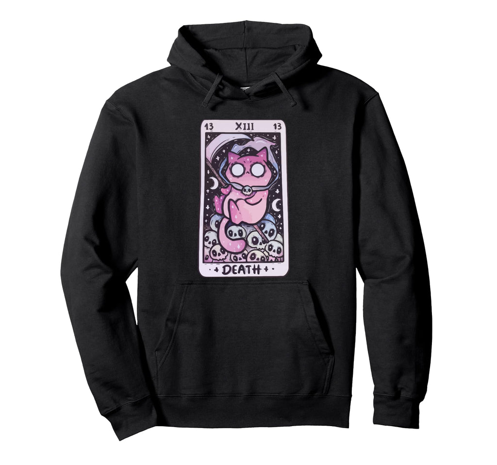 Kawaii Pastel Goth Art Death Tarot Cat Hoodie - Trendy Graphic Unisex - T-Shirt, Sweatshirt, Hoodie
