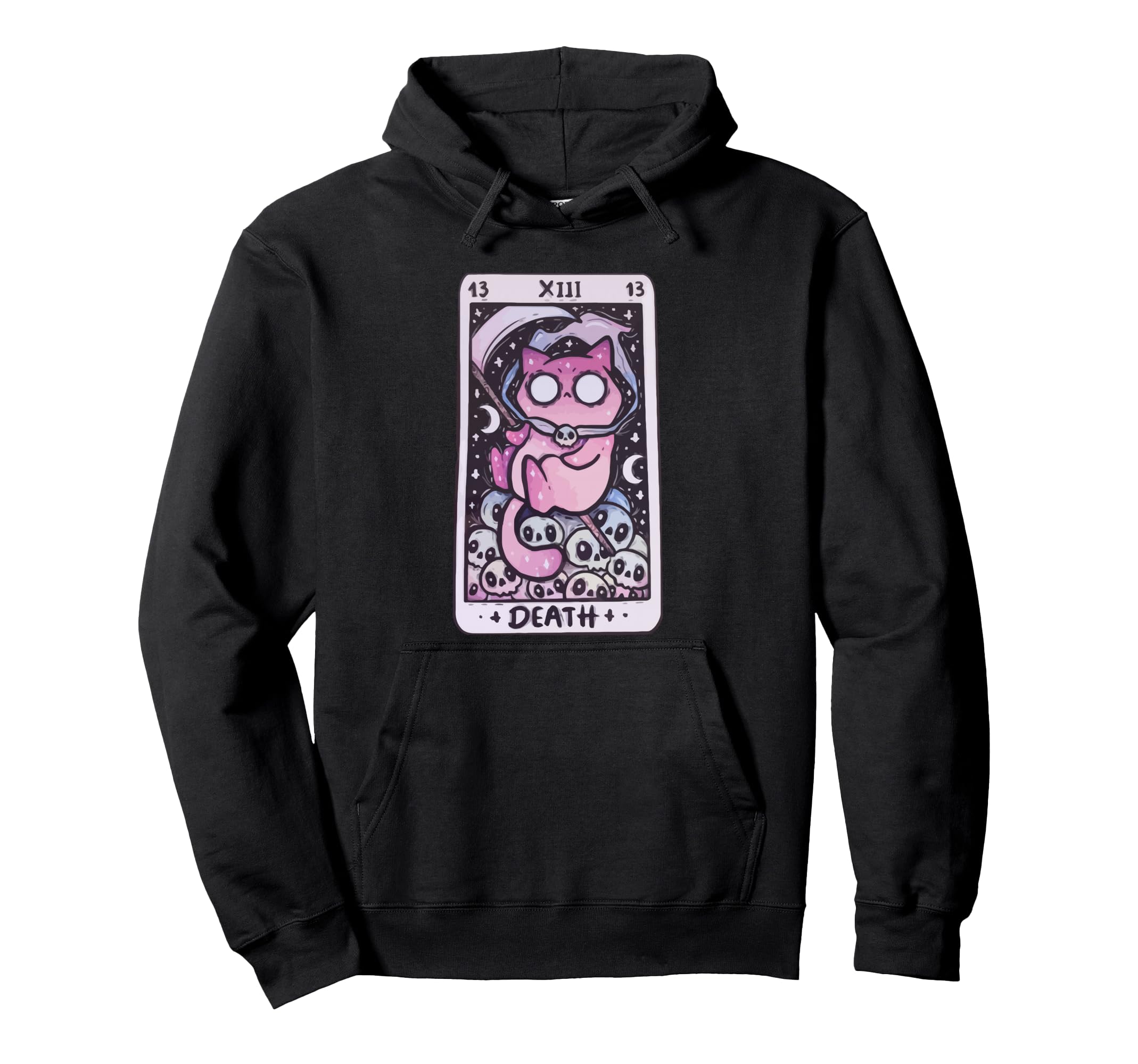 Kawaii Pastel Goth Art Death Tarot Cat Hoodie - Trendy Graphic Unisex - T-Shirt, Sweatshirt, Hoodie