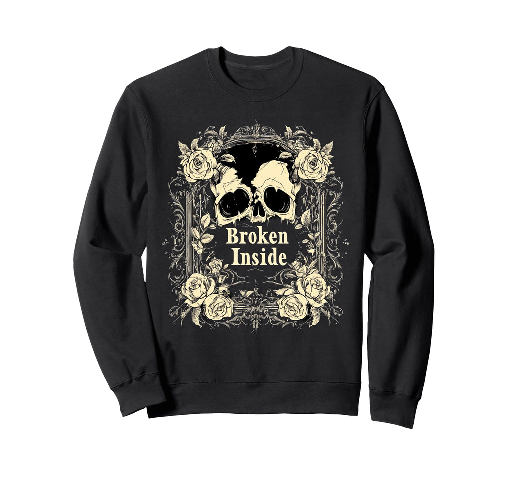 Broken Inside Y2K Emo Aesthetic Sweatshirt - Minimalist Print Men Women - T-Shirt, Sweatshirt, Hoodie