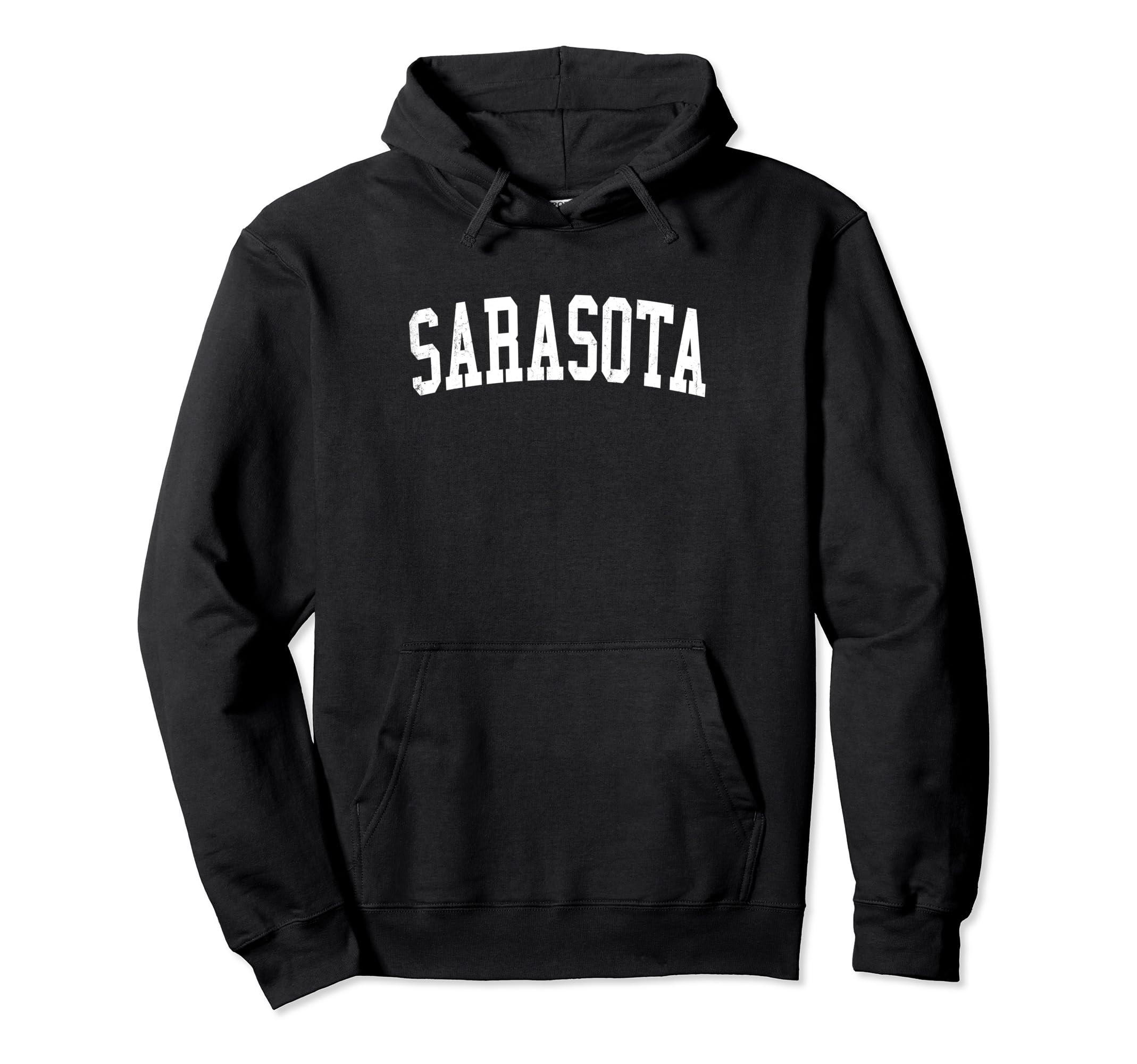 Sarasota Fl Distressed White Varsity Hoodie - Graphic Print for Adults - T-Shirt, Sweatshirt, Hoodie
